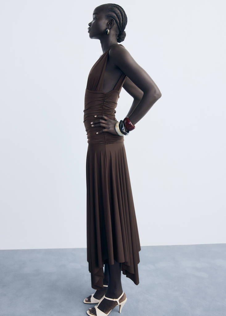 Long dress with contrasting design — Brown