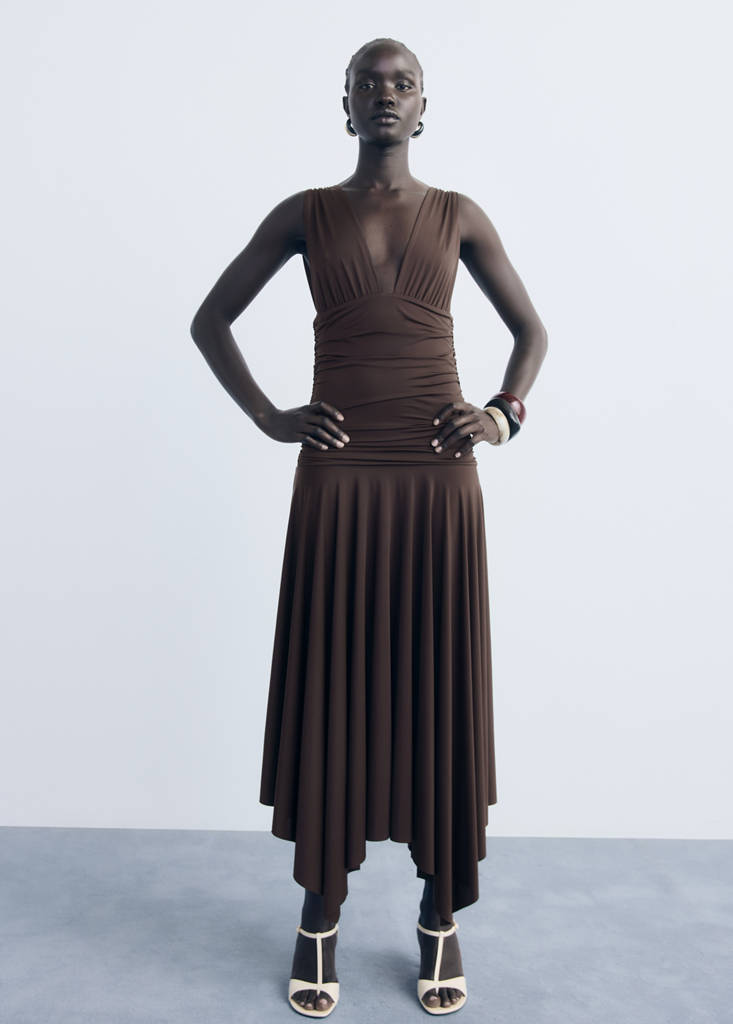 Long dress with contrasting design — Brown