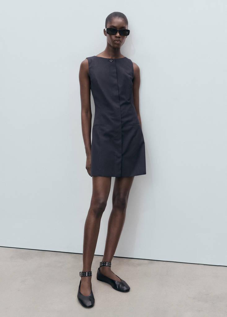 MANGO - Robe à rayures tennis avec boutons dissimulés bleu marine - S