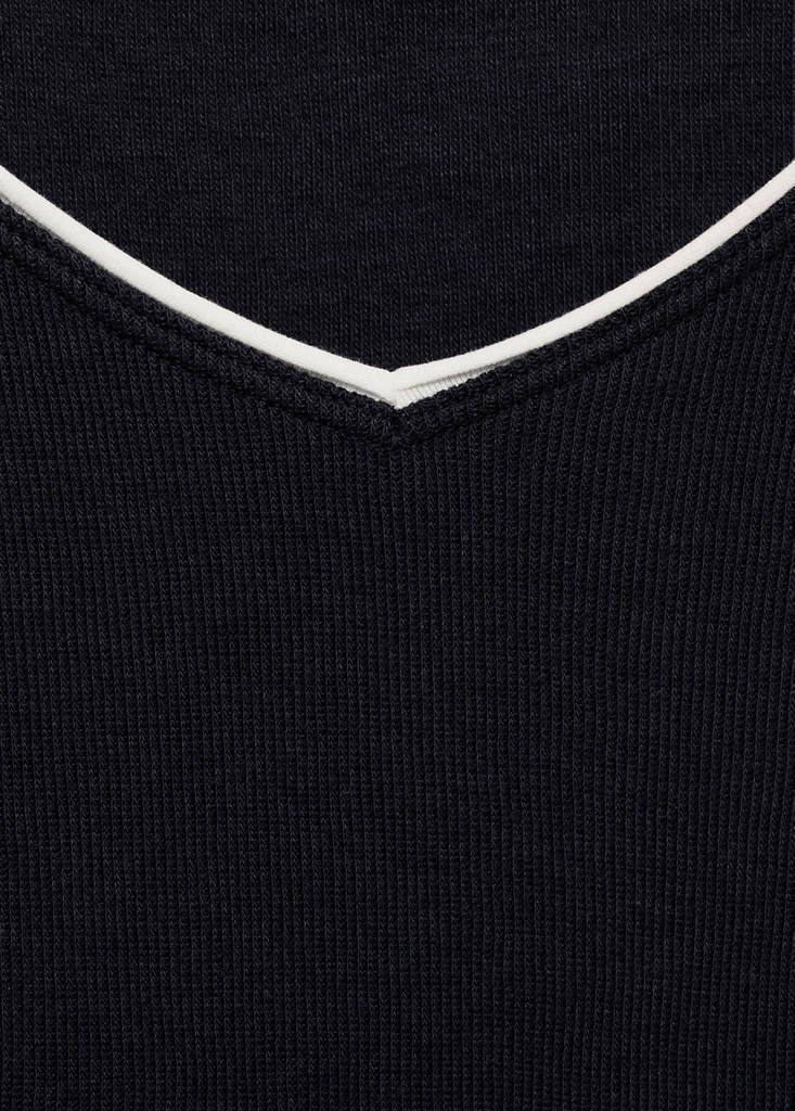 V-neck combined-fabric t-shirt — Dark Navy