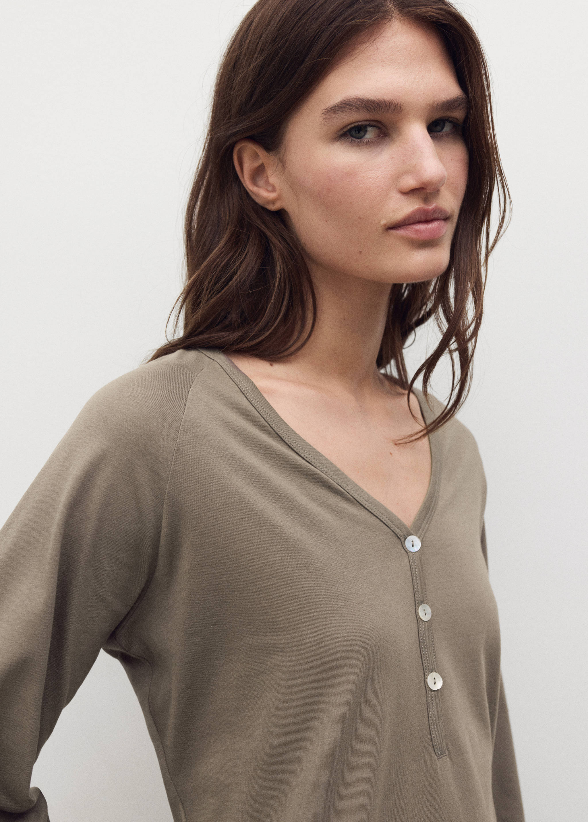 Cotton nightdress with button detail - Details of the article 1