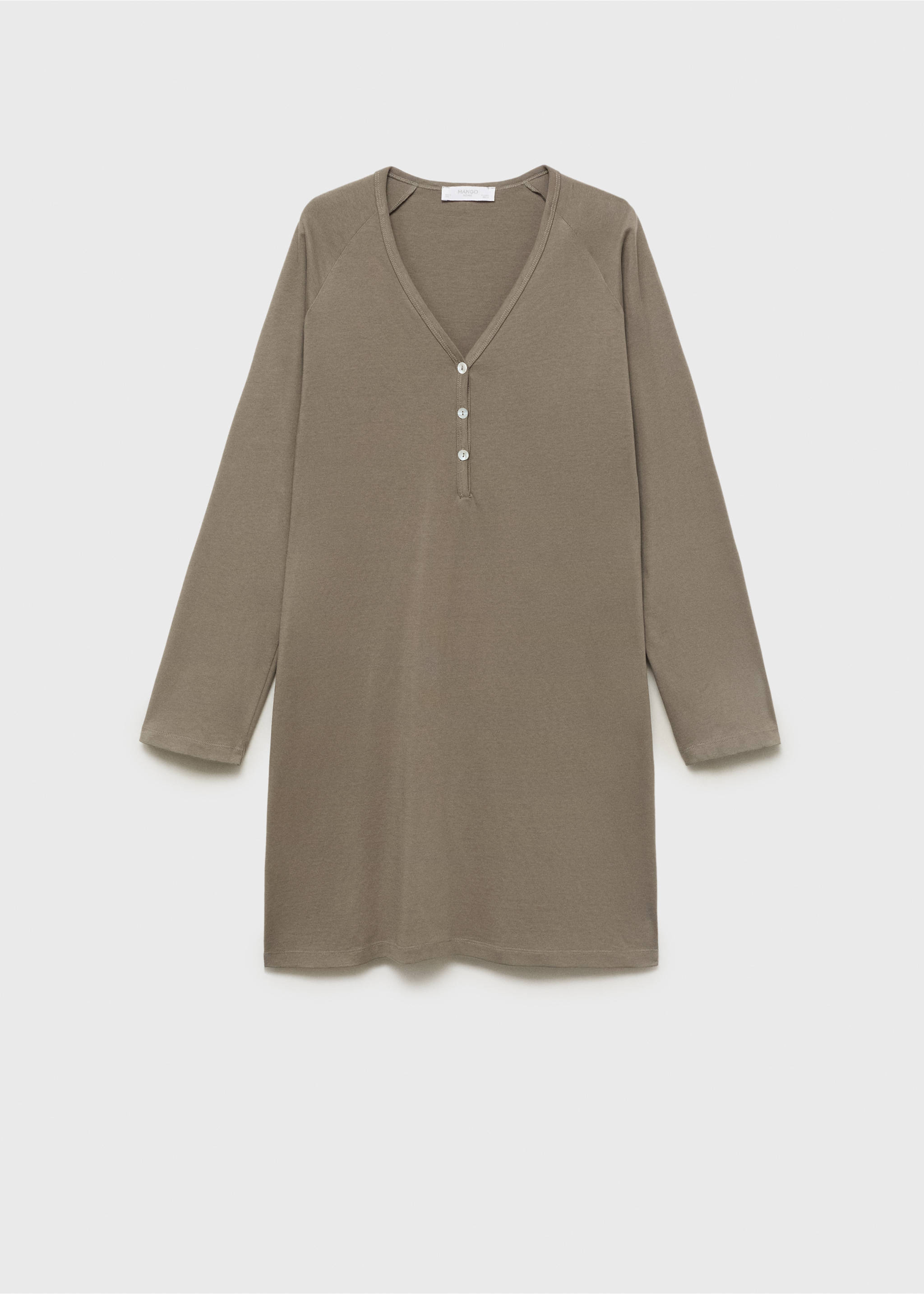 Cotton nightdress with button detail - Article without model, Medium Brown. Ref: 17084103-00.