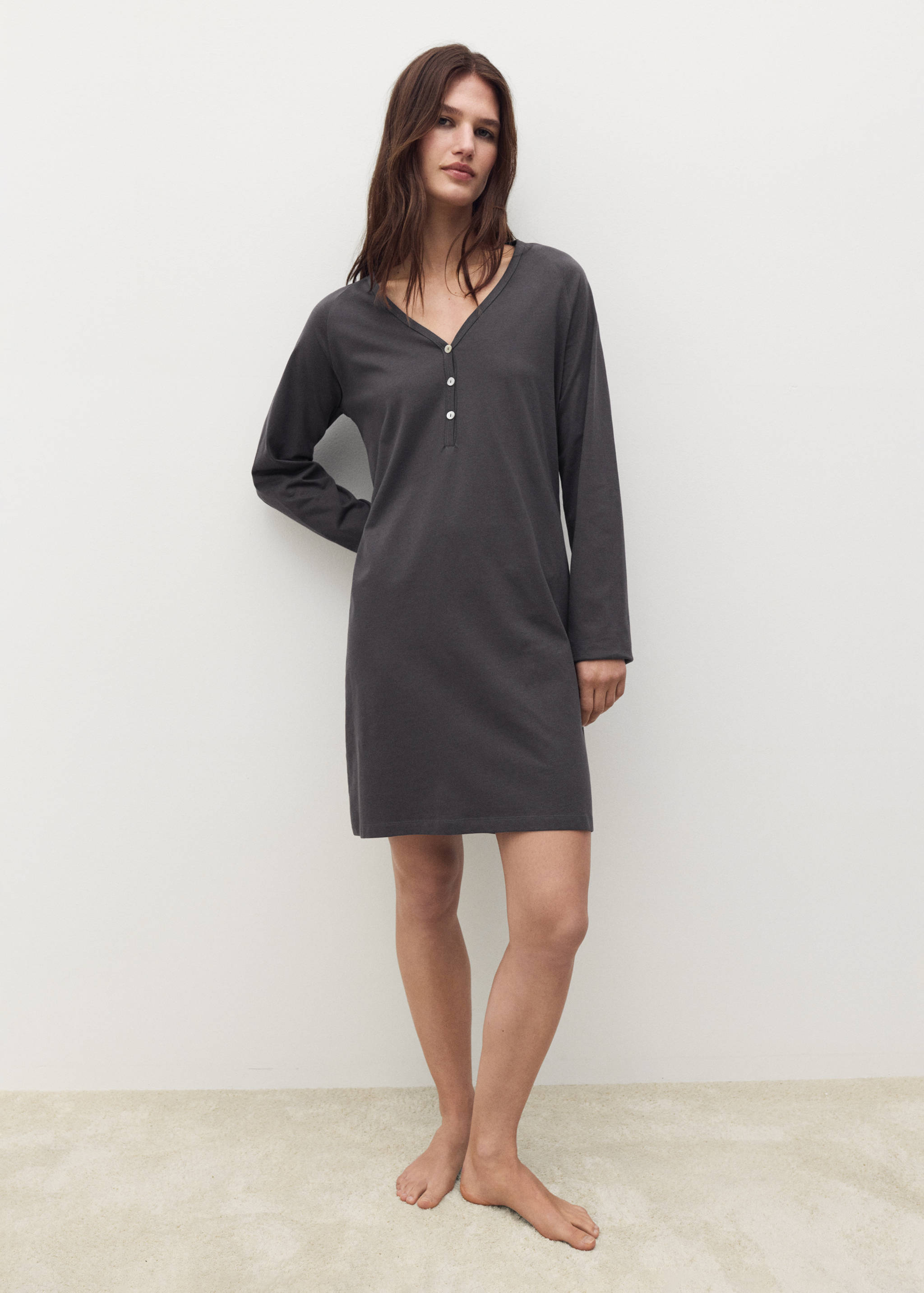 Cotton nightdress with button detail - General plane