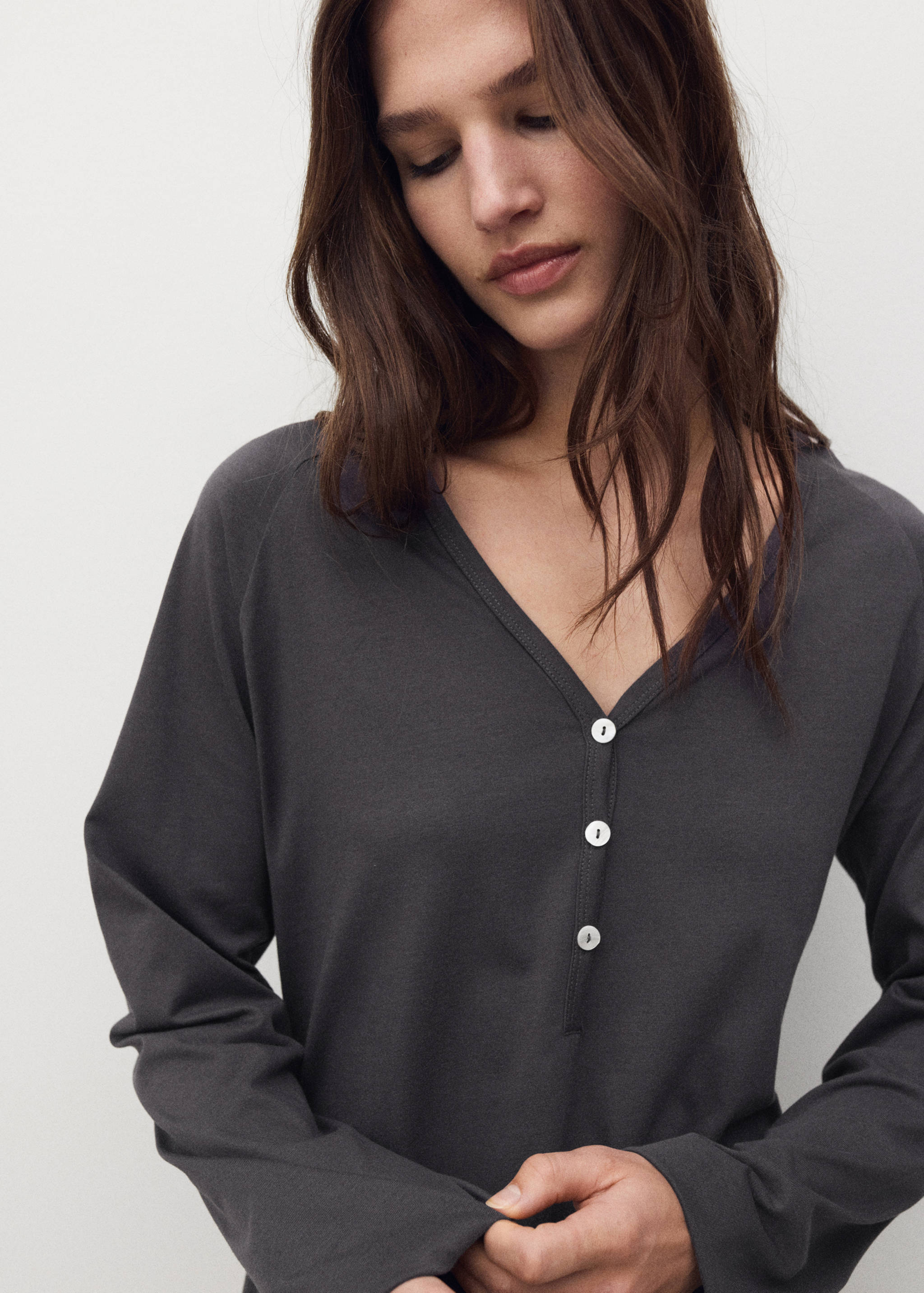 Cotton nightdress with button detail - Details of the article 1