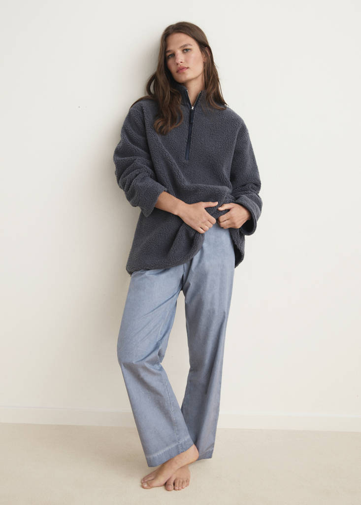 Fleece sweatshirt with zip — Ink Blue
