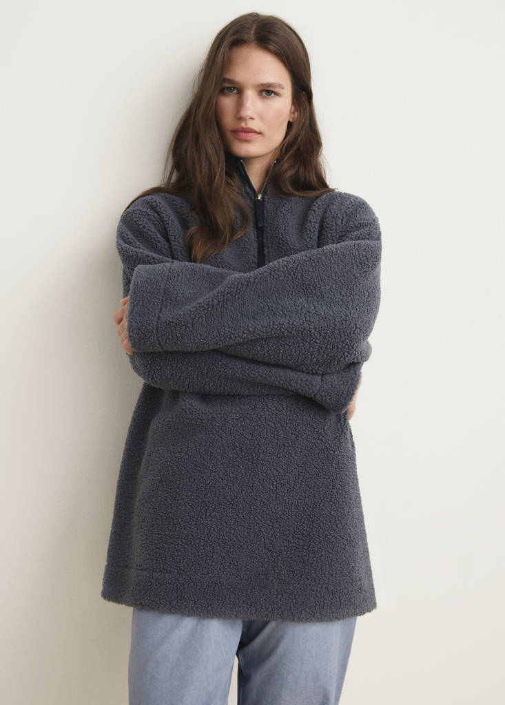 Fleece sweatshirt with zip — Ink Blue