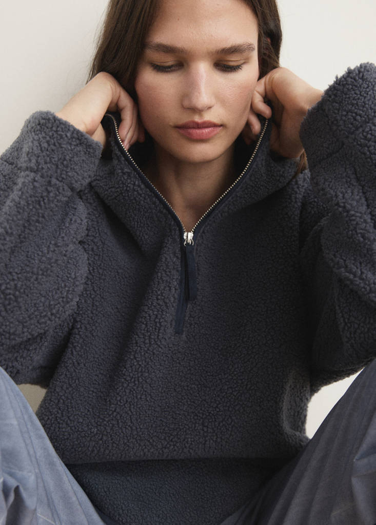 Fleece sweatshirt with zip — Ink Blue