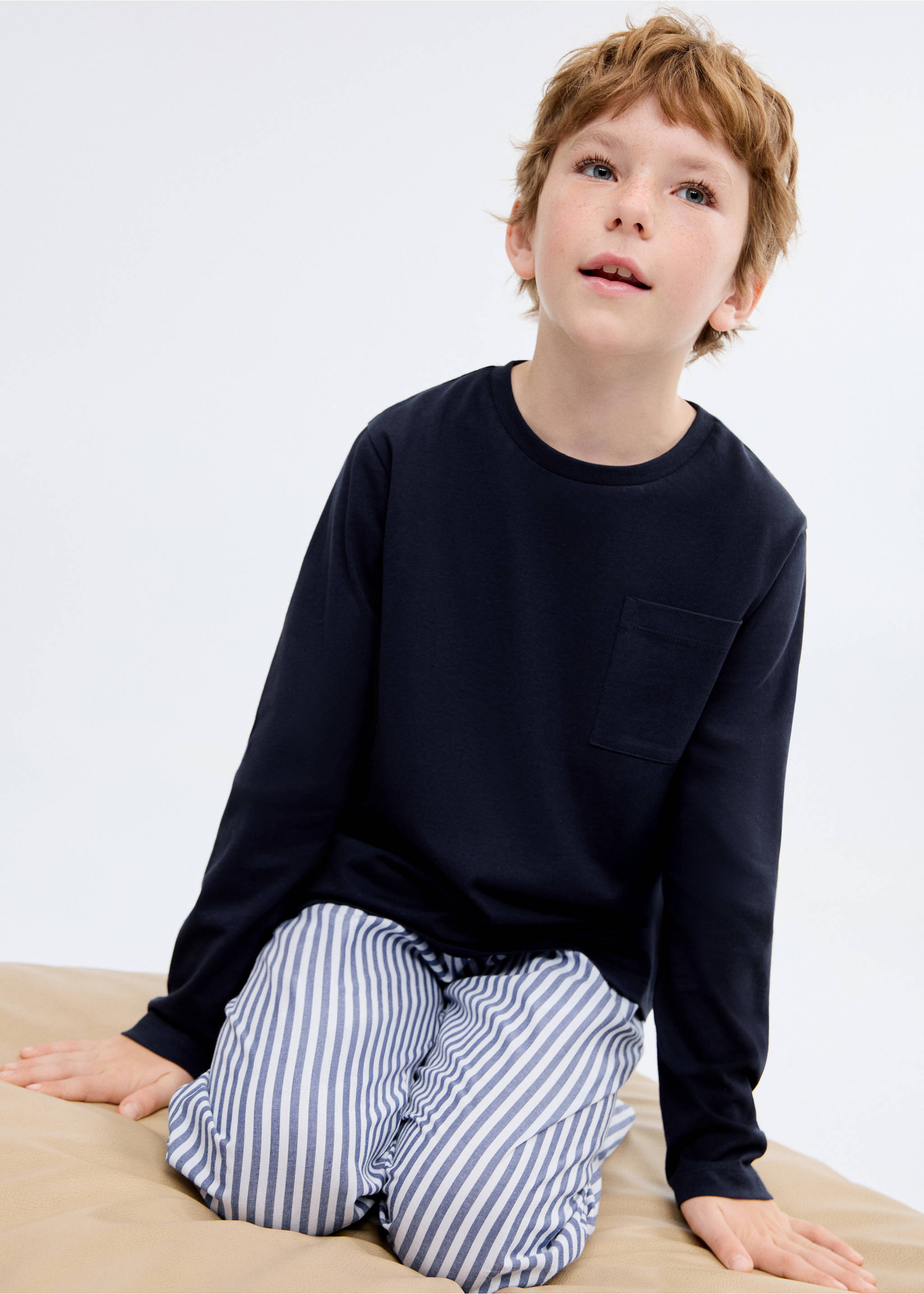 Pijama largo rayas - Plano medio, Azul marino. Ref: 17084106-00.