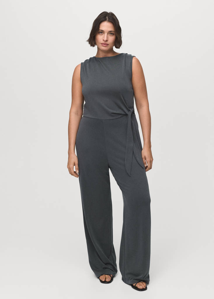 Long jumpsuit with knot — Charcoal