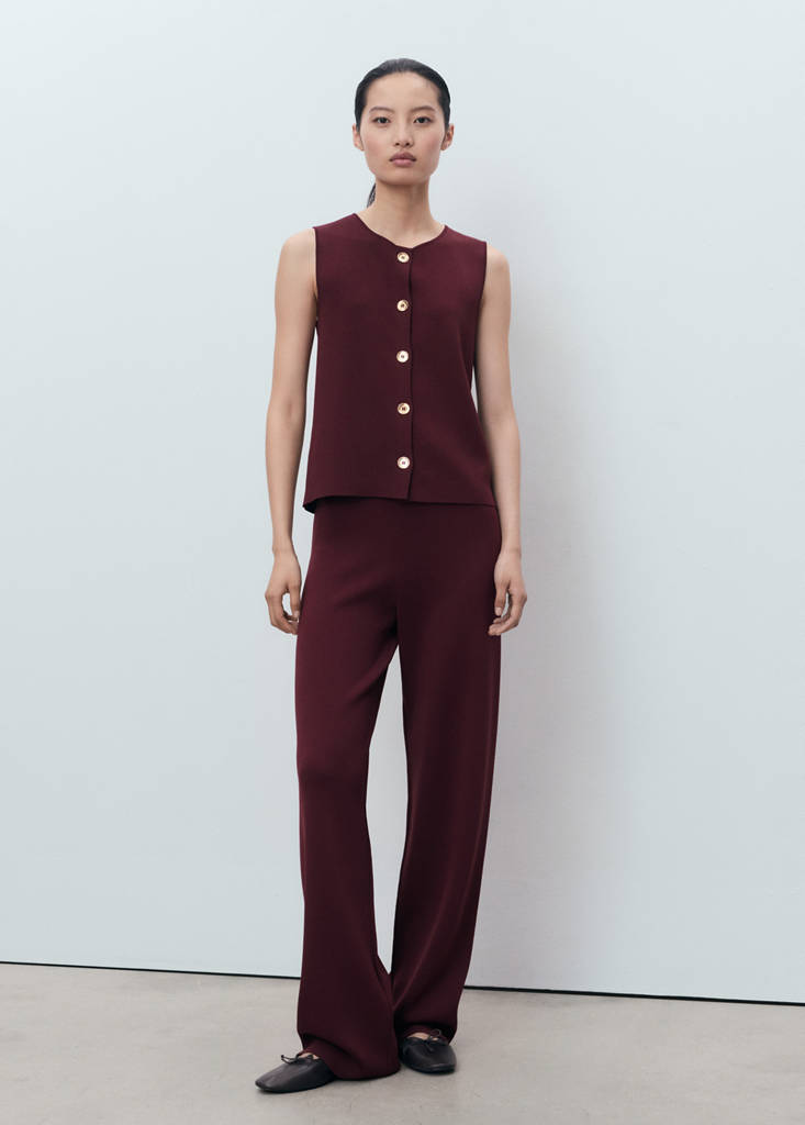 Knitted trousers with elastic waistband — Maroon