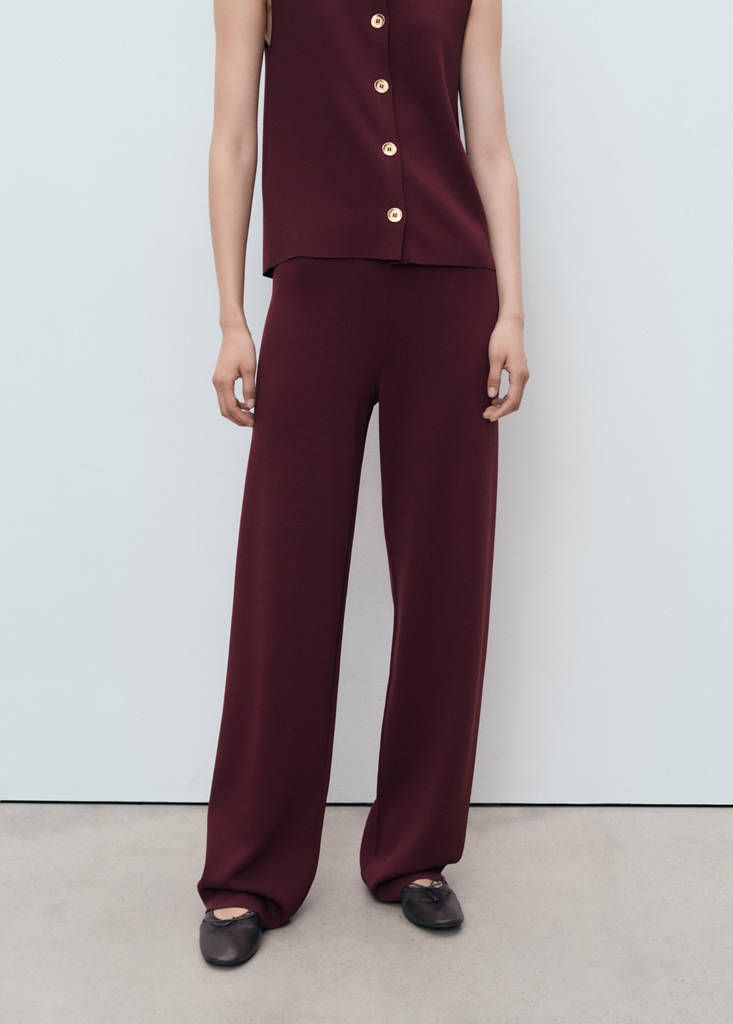 Knitted trousers with elastic waistband — Maroon