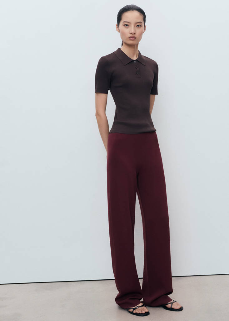 Knitted trousers with elastic waistband — Maroon