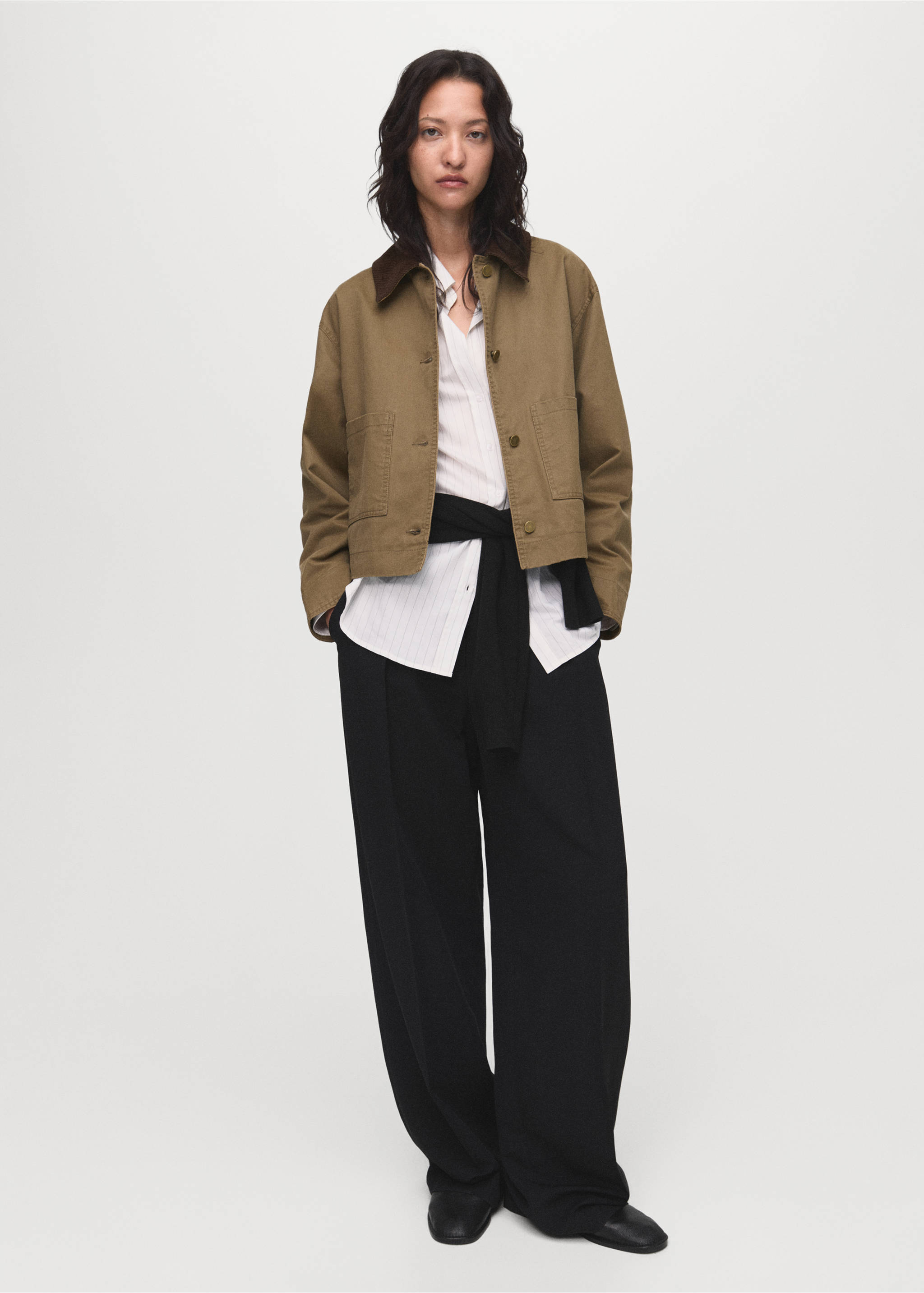 Denim parka with corduroy collar - General plane, Ochre. Ref: 17084120-00.