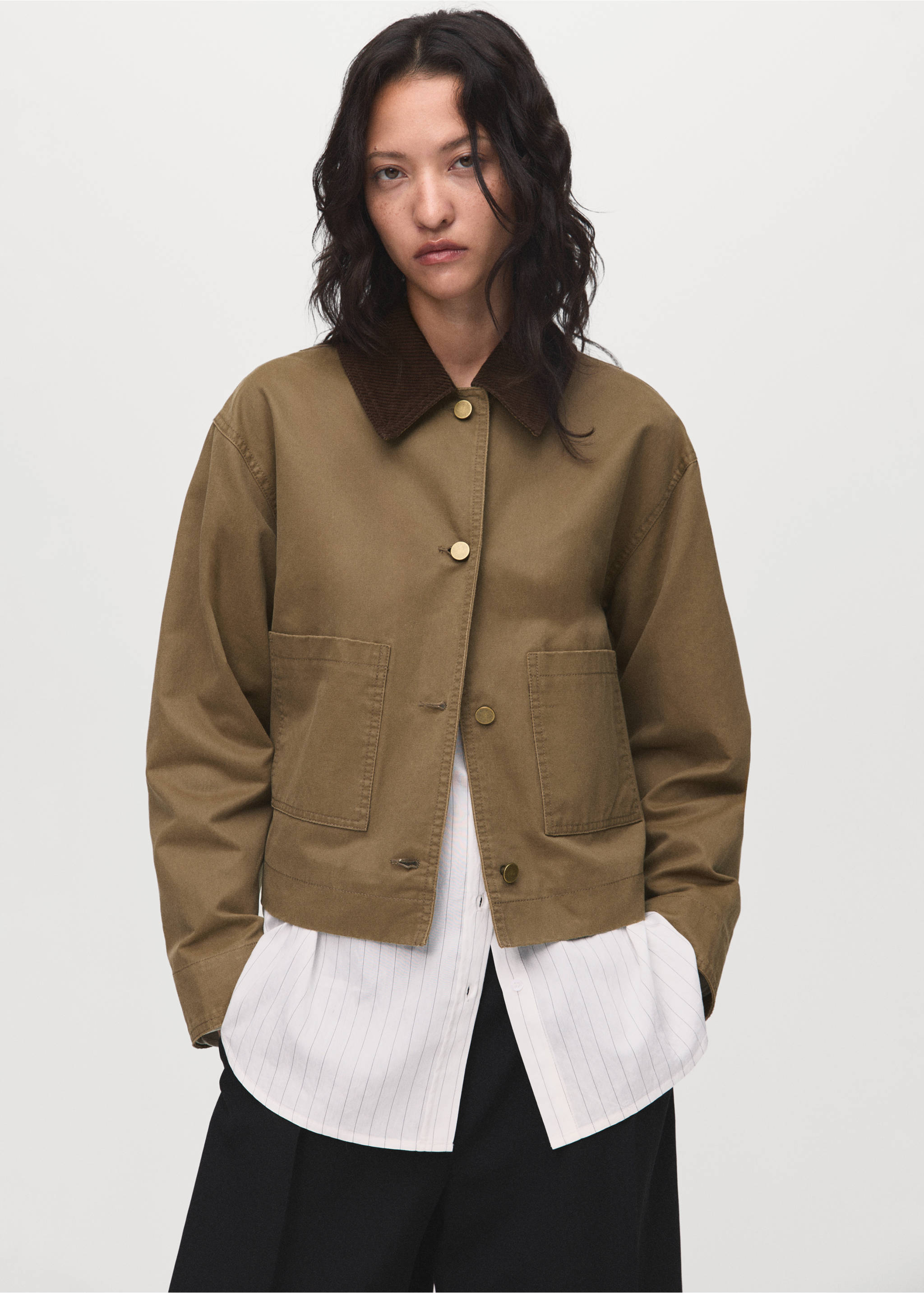 Denim parka with corduroy collar - Medium plane, Ochre. Ref: 17084120-00.