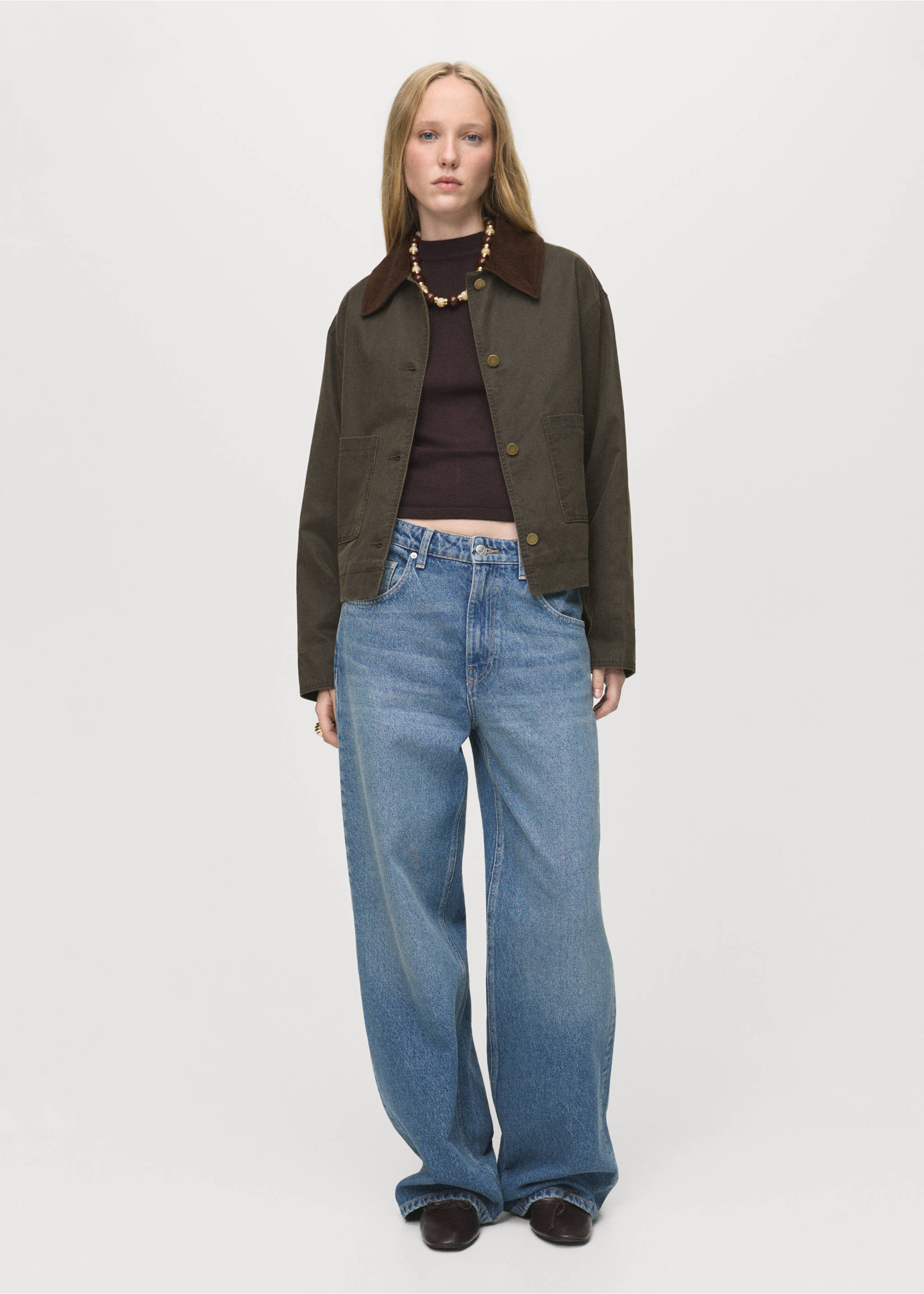Denim parka with corduroy collar - General plane, Khaki. Ref: 17084120-00.