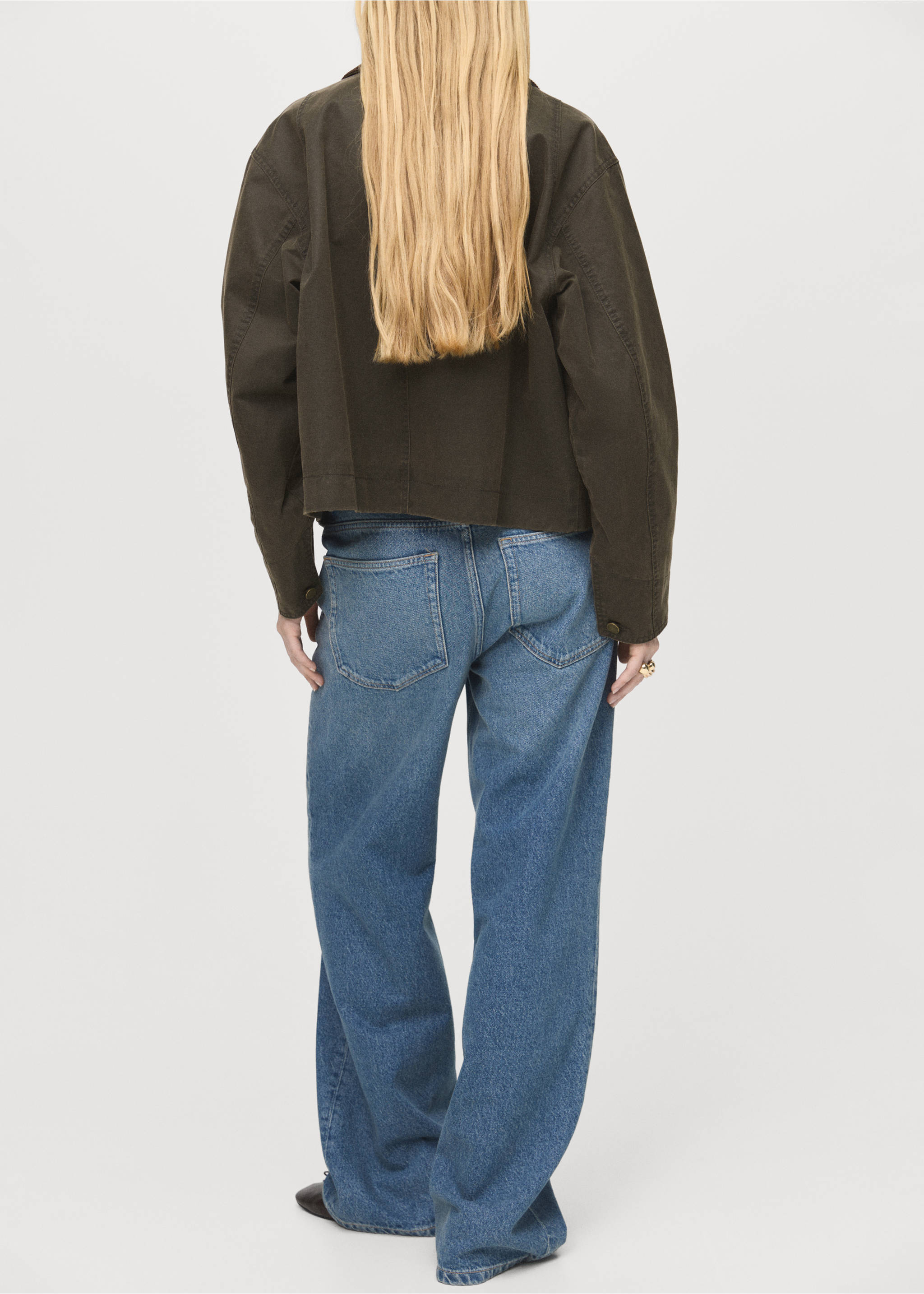 Denim parka with corduroy collar - Reverse of the article, Khaki. Ref: 17084120-00.