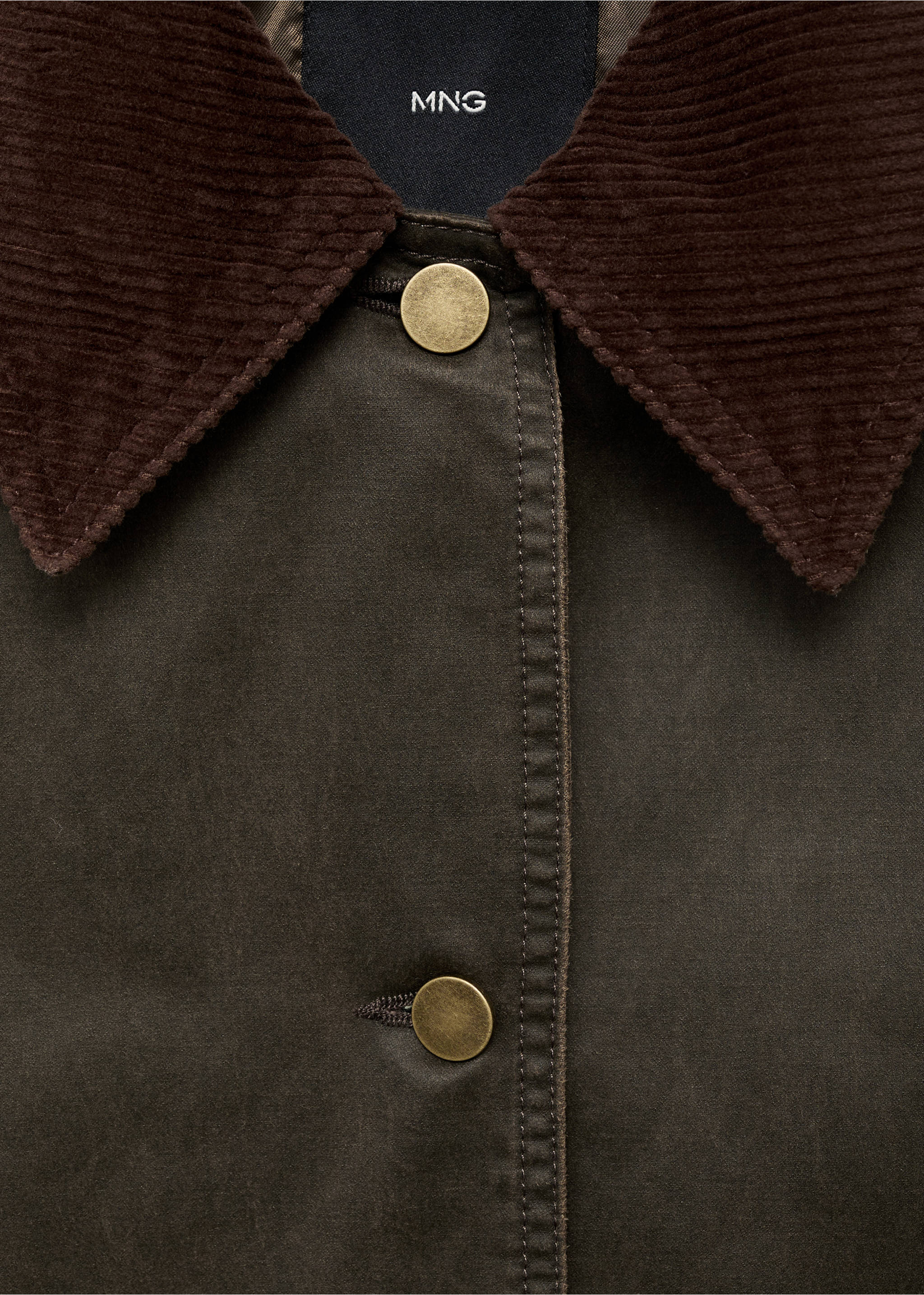 Denim parka with corduroy collar - Details of the article 8, Khaki. Ref: 17084120-00.