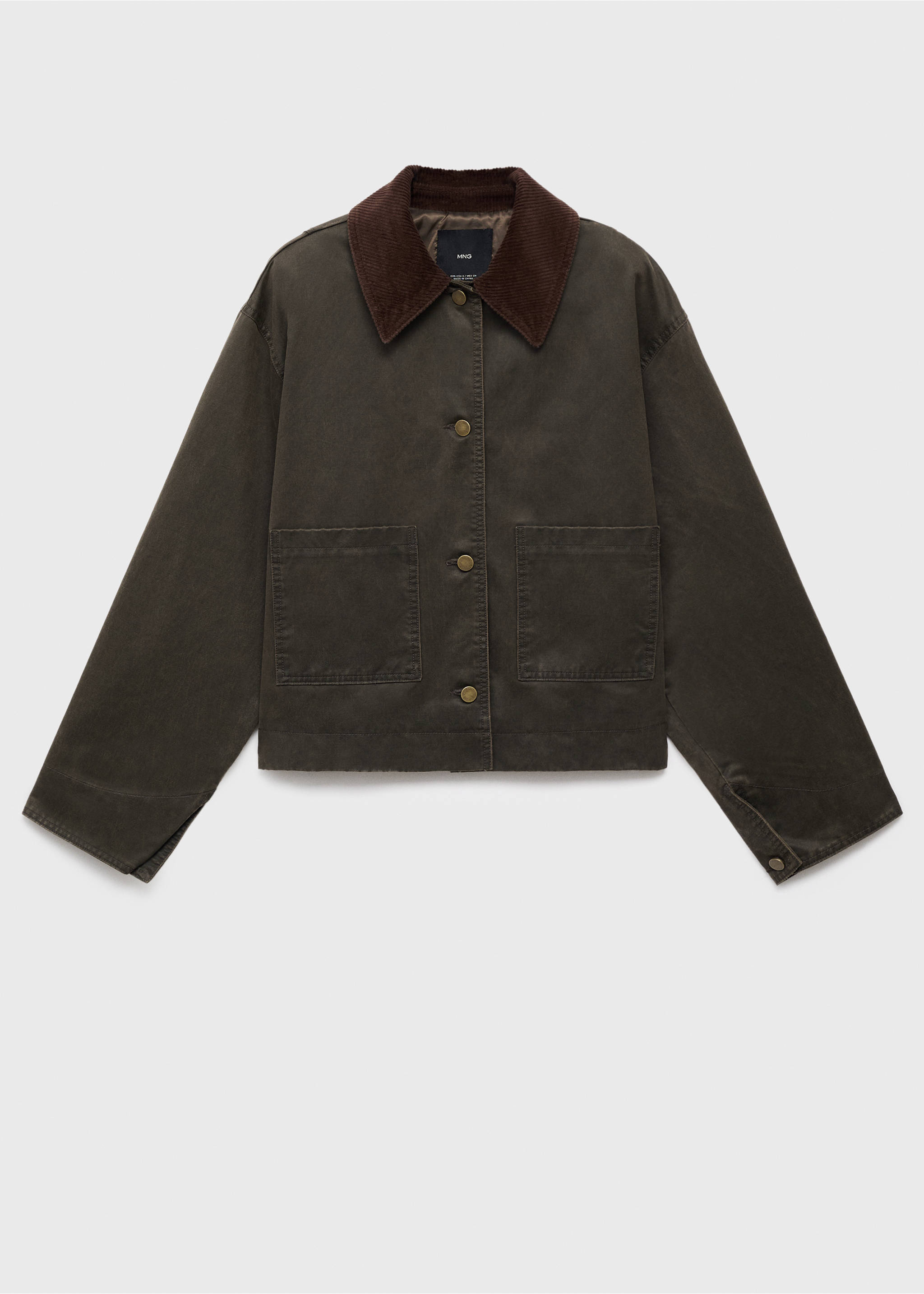 Denim parka with corduroy collar - Article without model, Khaki. Ref: 17084120-00.