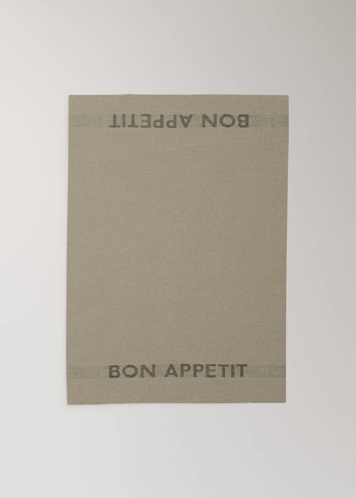 Linen tea towel with embroidered details — Light/Pastel Brown