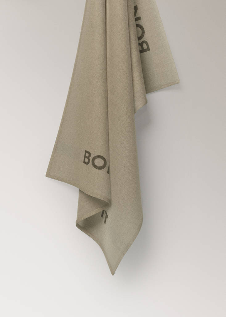 Linen tea towel with embroidered details — Light/Pastel Brown