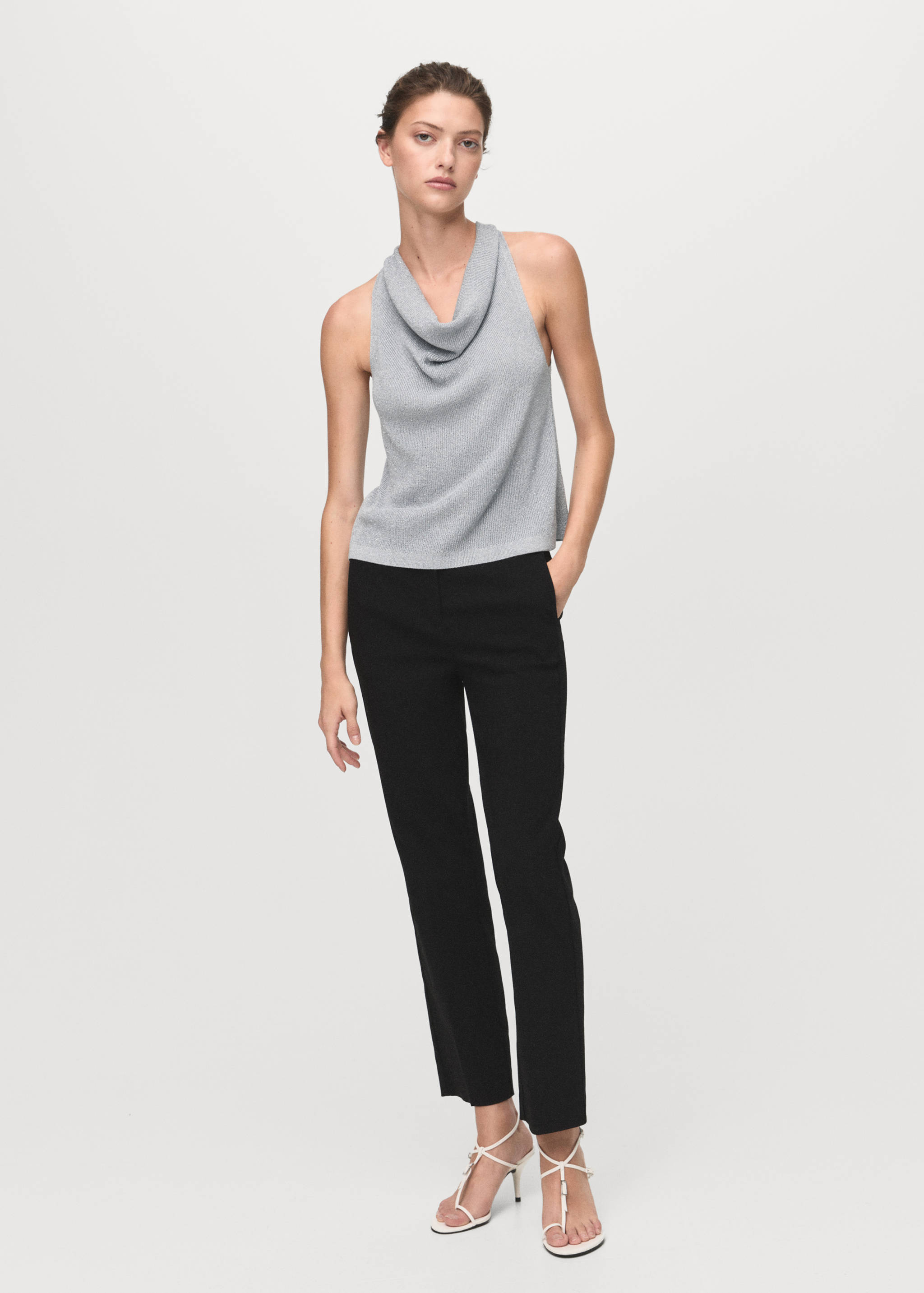 Lurex knitted top with draped neck - General plane