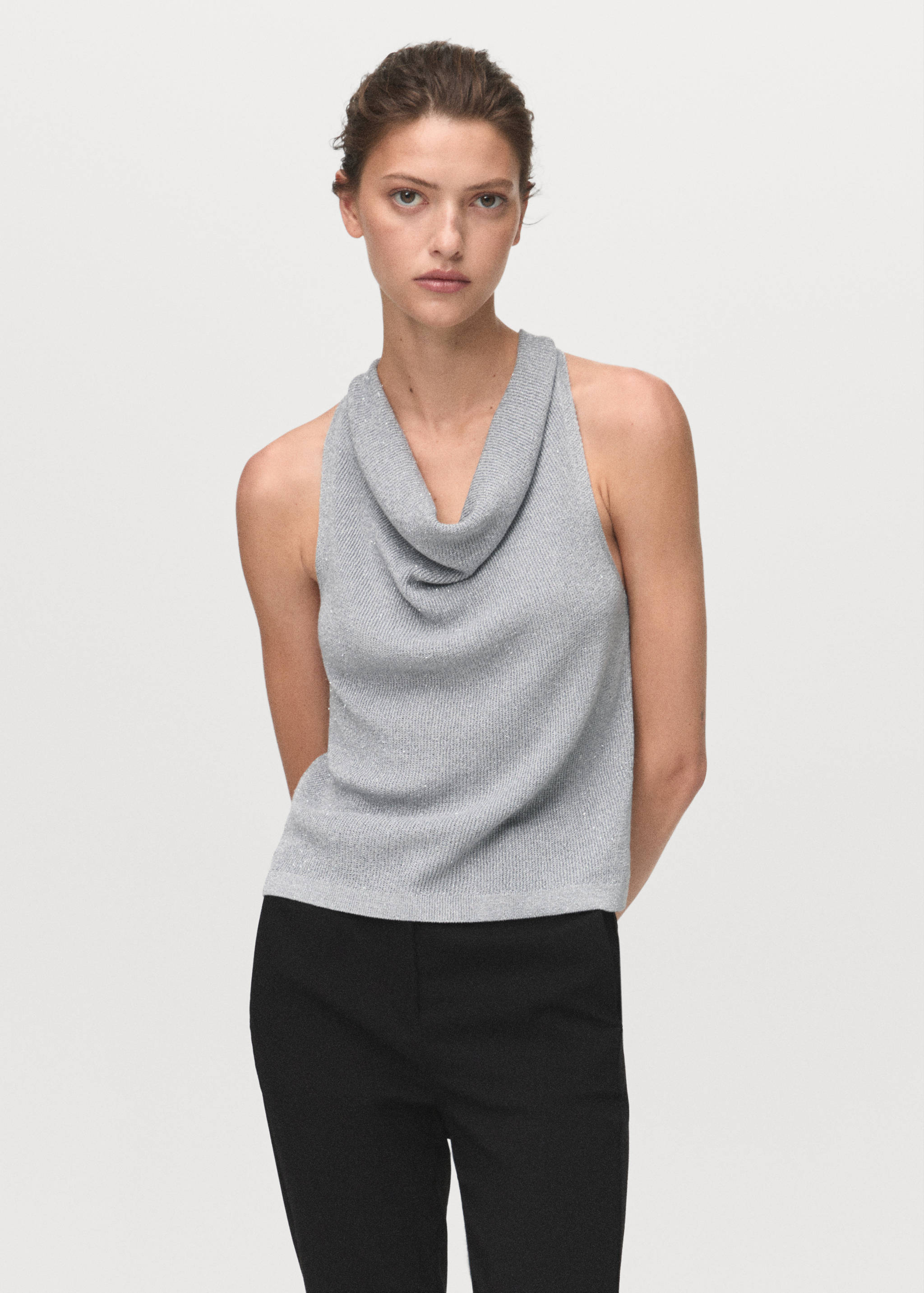 Lurex knitted top with draped neck - Medium plane