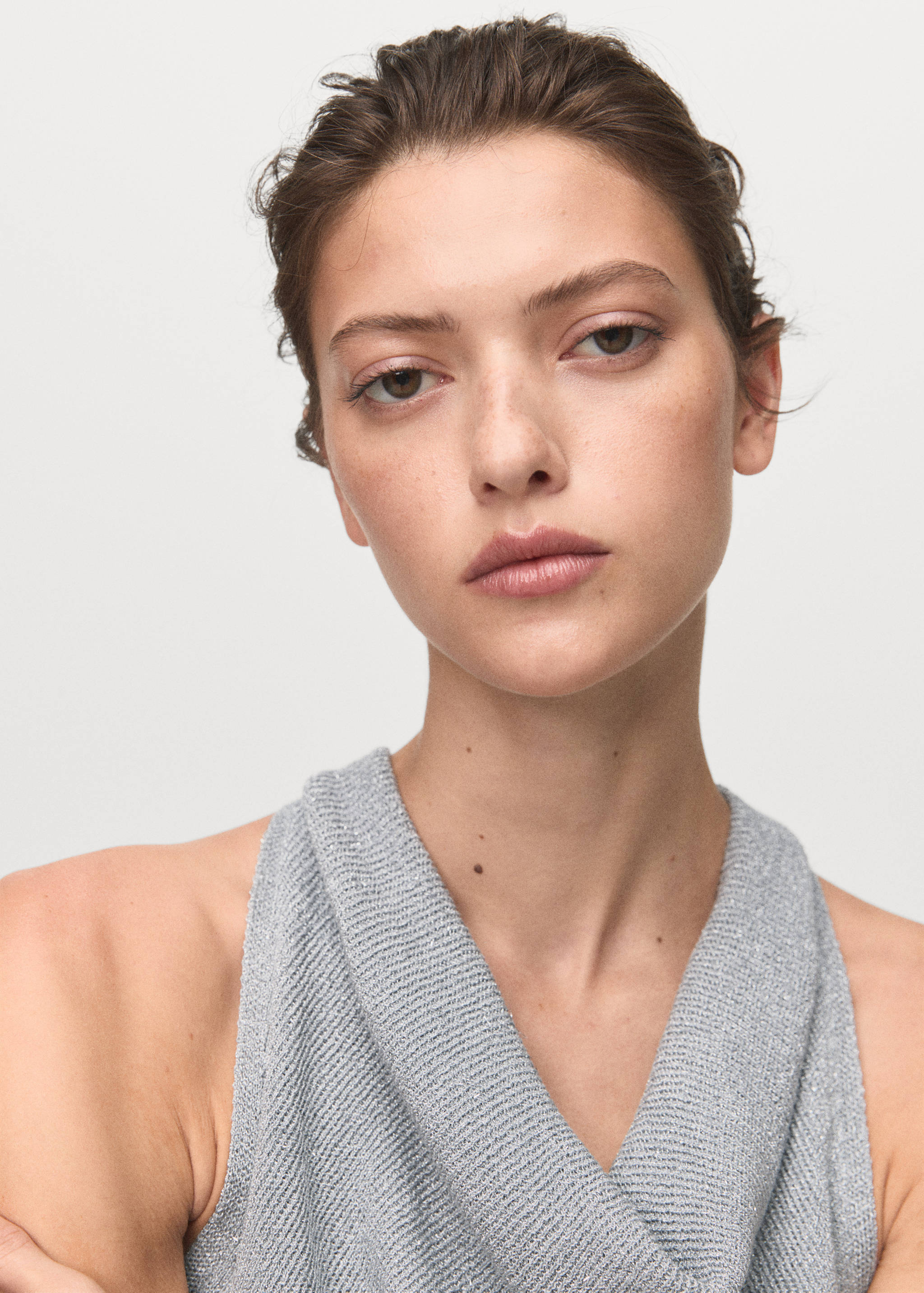 Lurex knitted top with draped neck - Details of the article 1