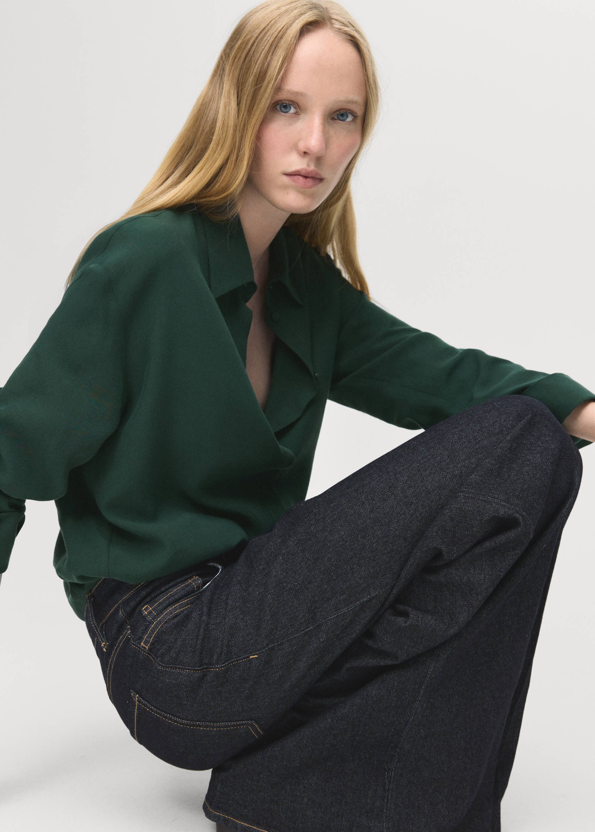 Lyocell shirt with hidden buttons - Medium plane