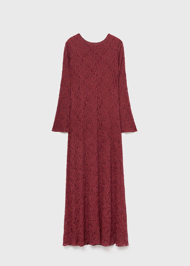 Lace dress with bell sleeves — Wine