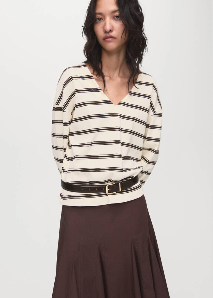 Striped cotton-blend sweatshirt — Ecru