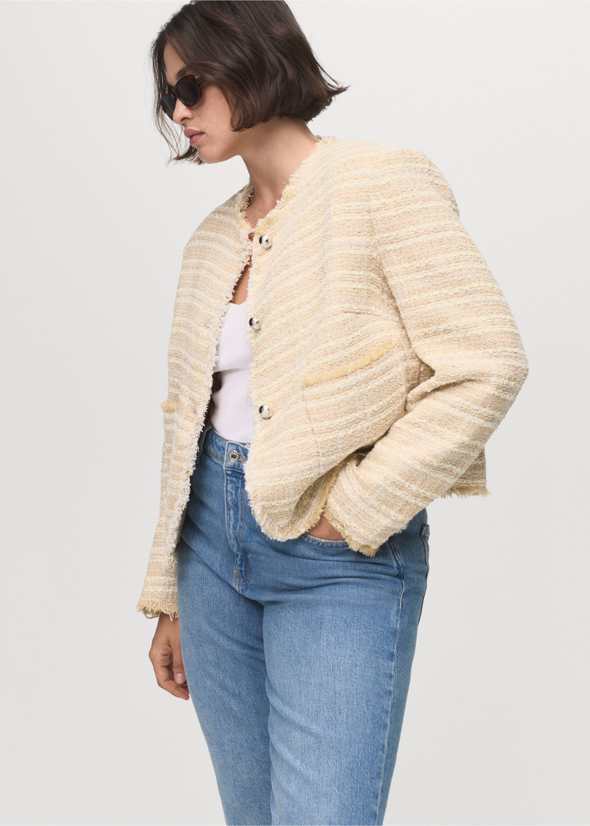 Veste tweed boutons bijoux - Détail de l'article 5, Beige. Ref: 17084146-00.