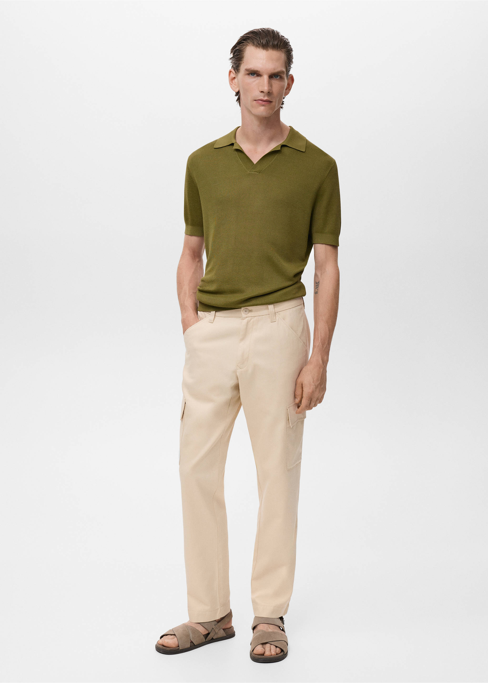 Pantalon cargo coton et lyocell - Plan général, Beige. Ref: 17084404-00.