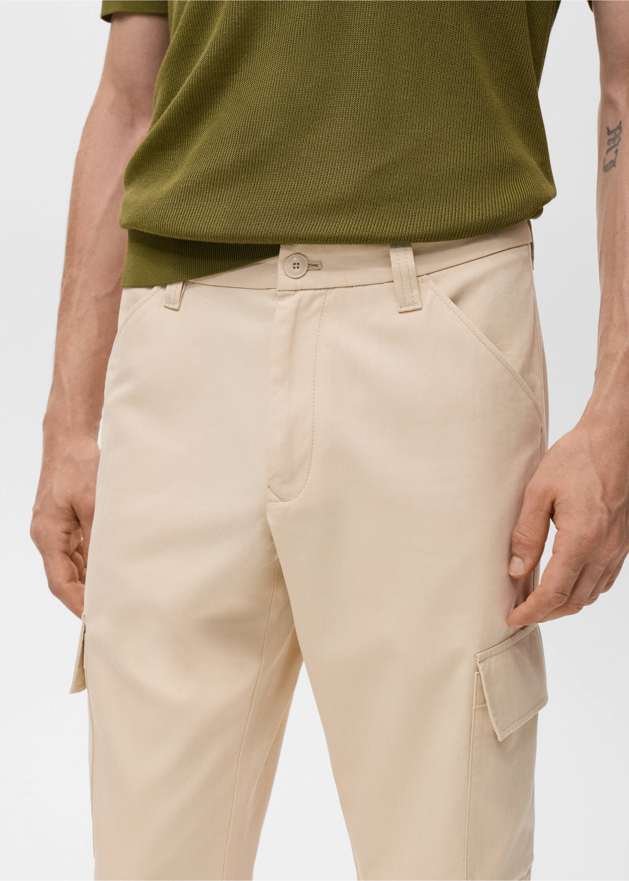 Pantalon cargo coton et lyocell - Détail de l'article 1, Beige. Ref: 17084404-00.