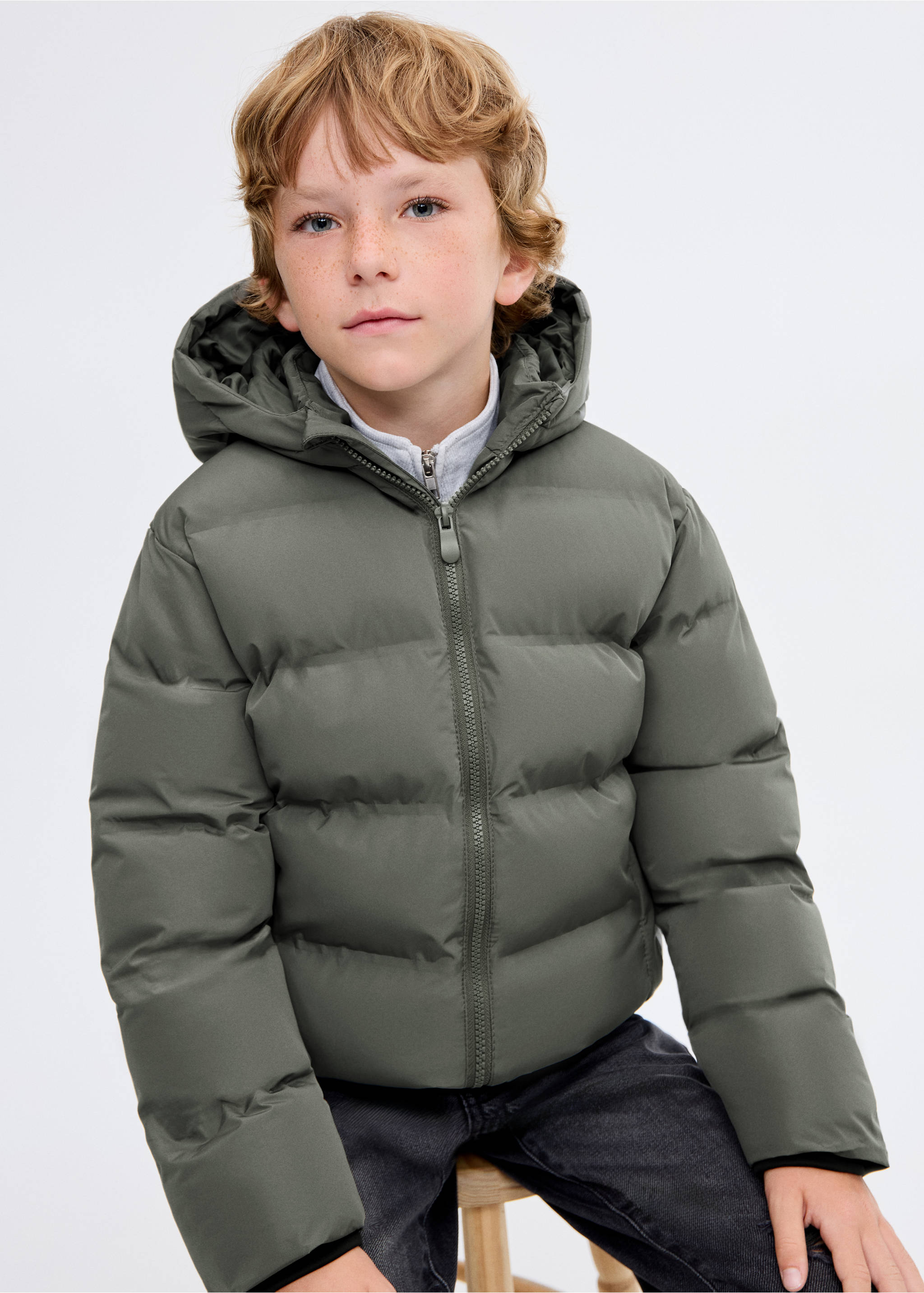 Anorak acolchado capucha - Plano medio, Verde pastel. Ref: 17084405-00.