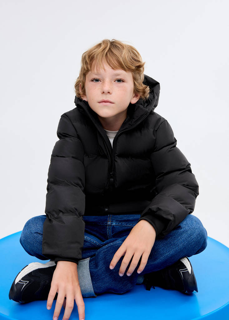 Hood puffer coat — Black