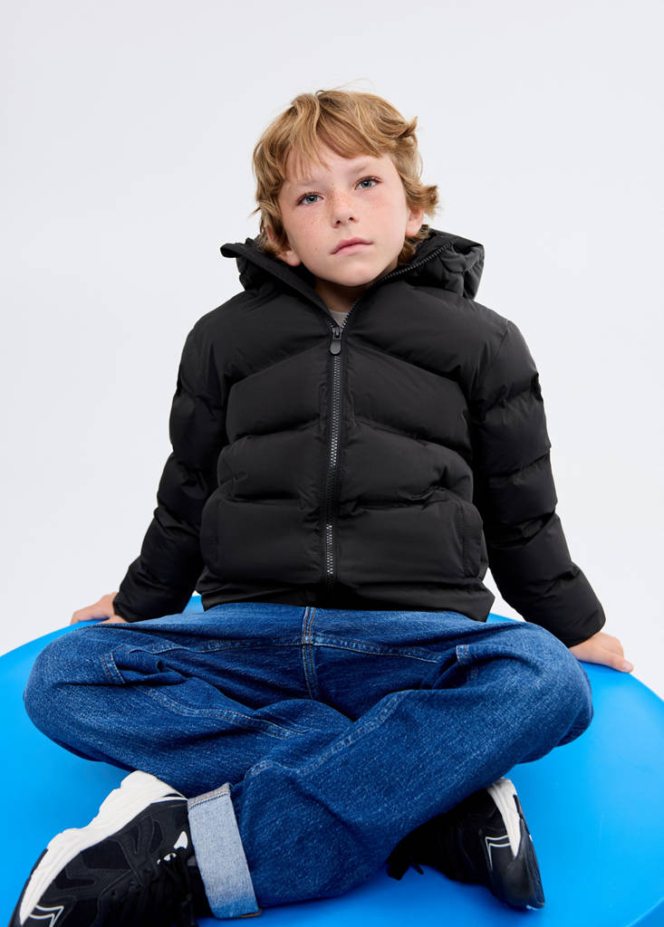 Hood puffer coat — Black
