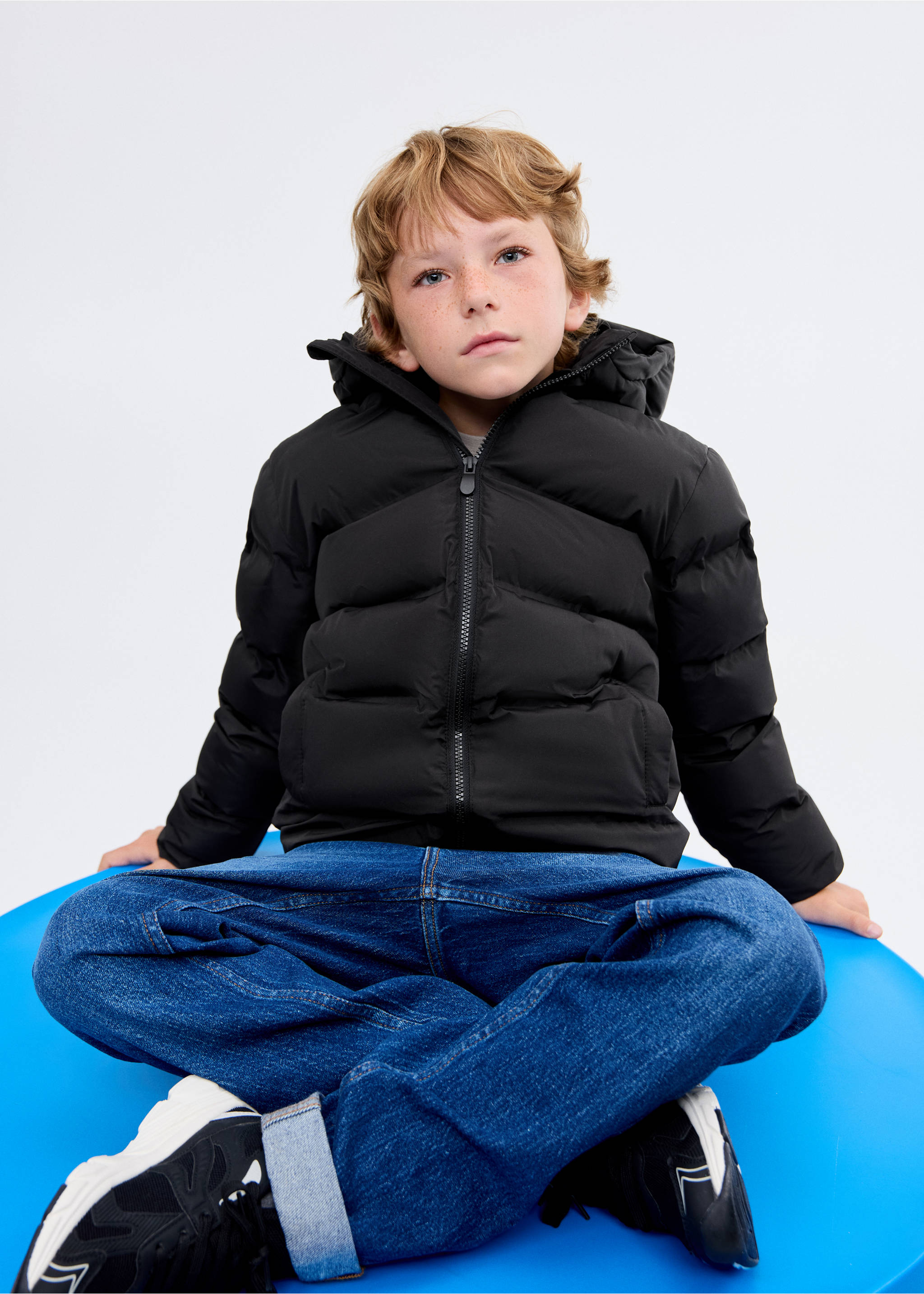 Hood puffer coat - Medium plane, Black. Ref: 17084405-00.