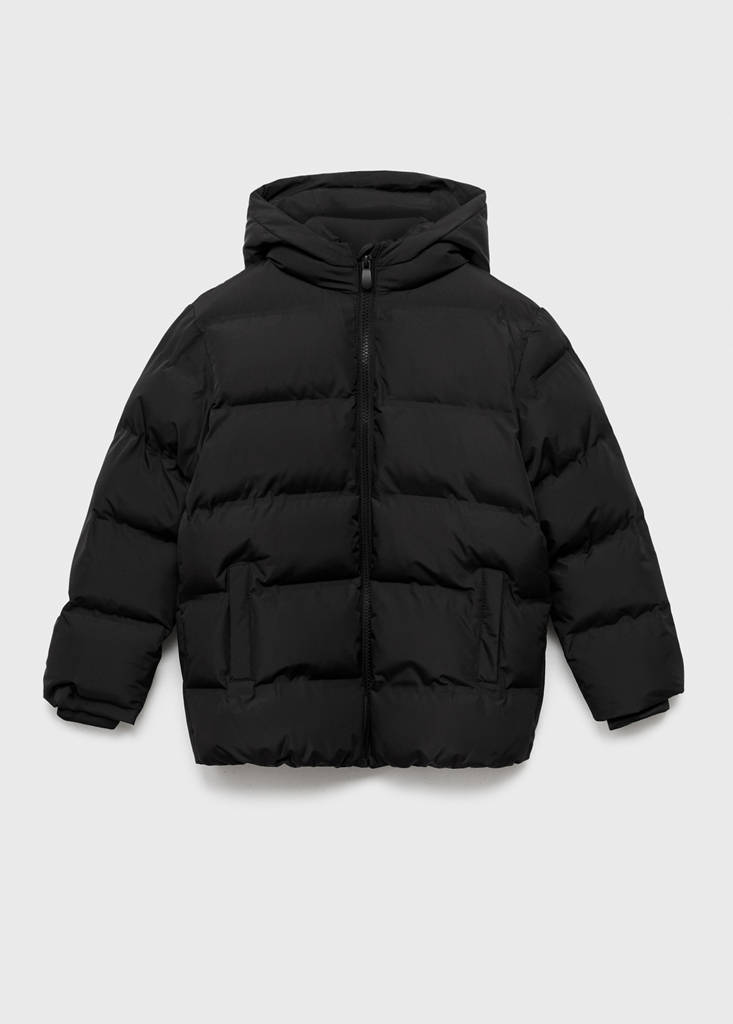 Hood puffer coat — Black