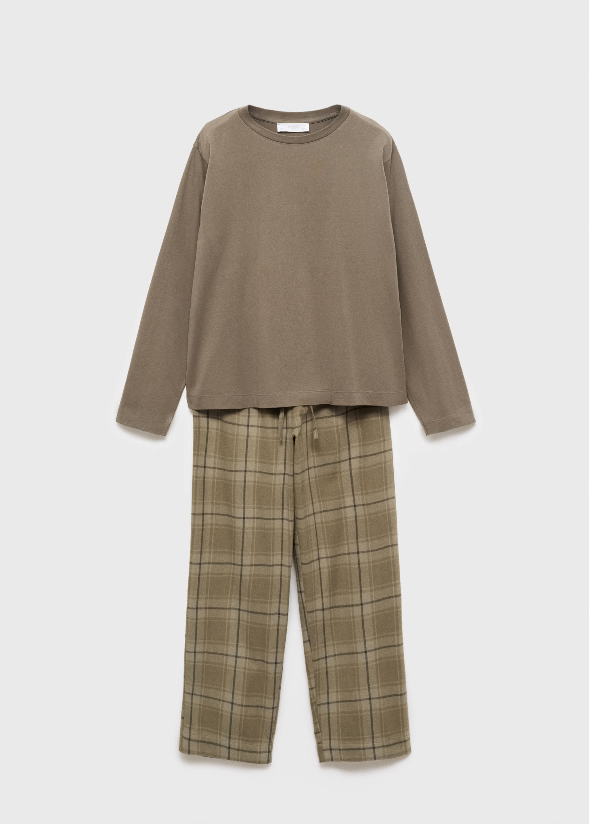 Two-piece flannel check pyjamas - Article without model, Olive Green. Ref: 17084406-00.