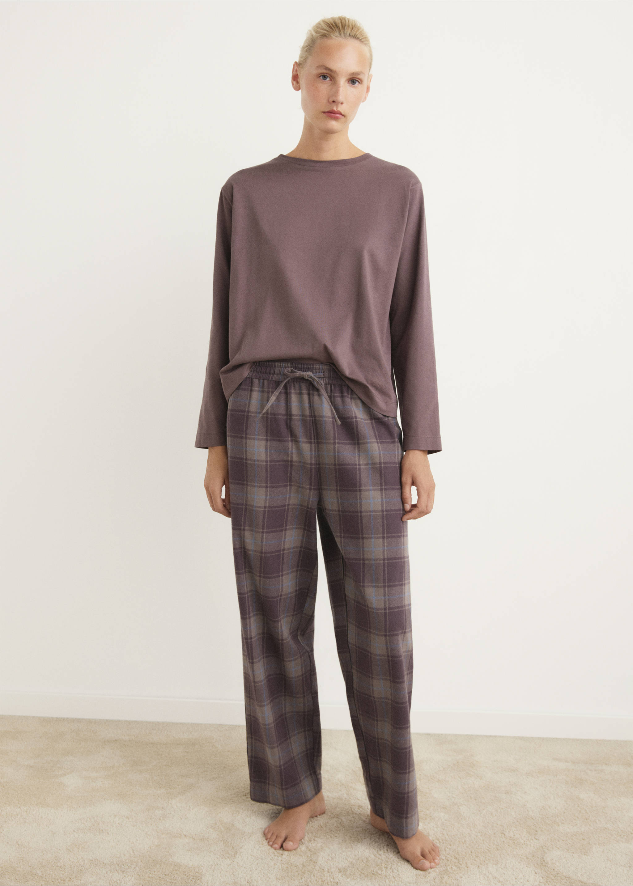 Two-piece flannel check pajamas - General plane, Ink Blue. Ref: 17084406-00.