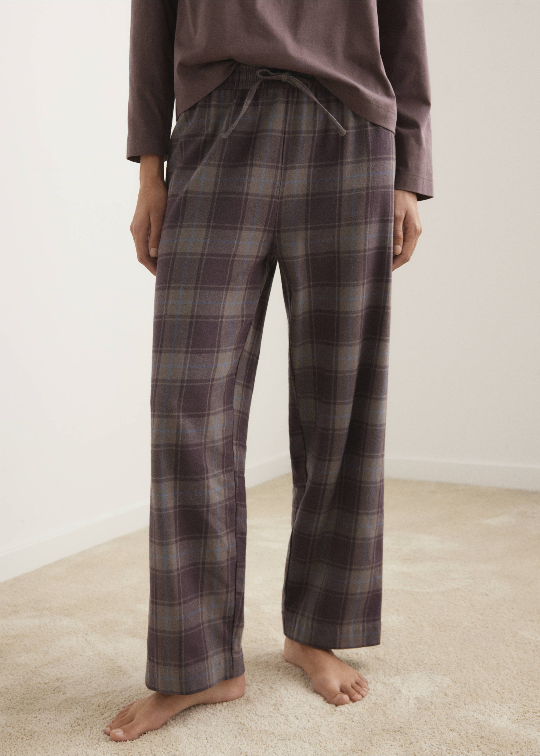 Two-piece flannel check pajamas - Medium plane, Ink Blue. Ref: 17084406-00.