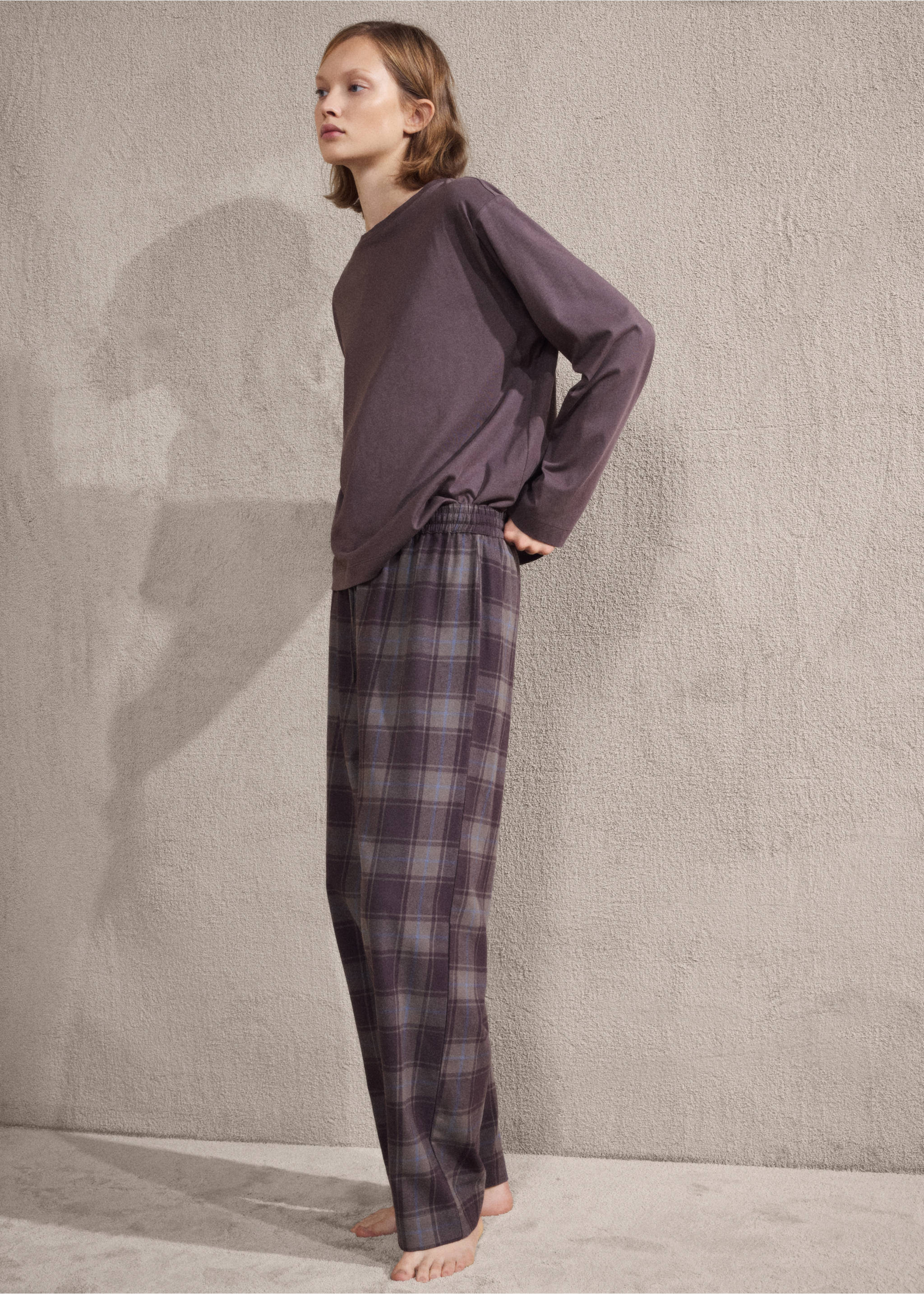 Two-piece flannel check pajamas - General plane, Ink Blue. Ref: 17084406-01.