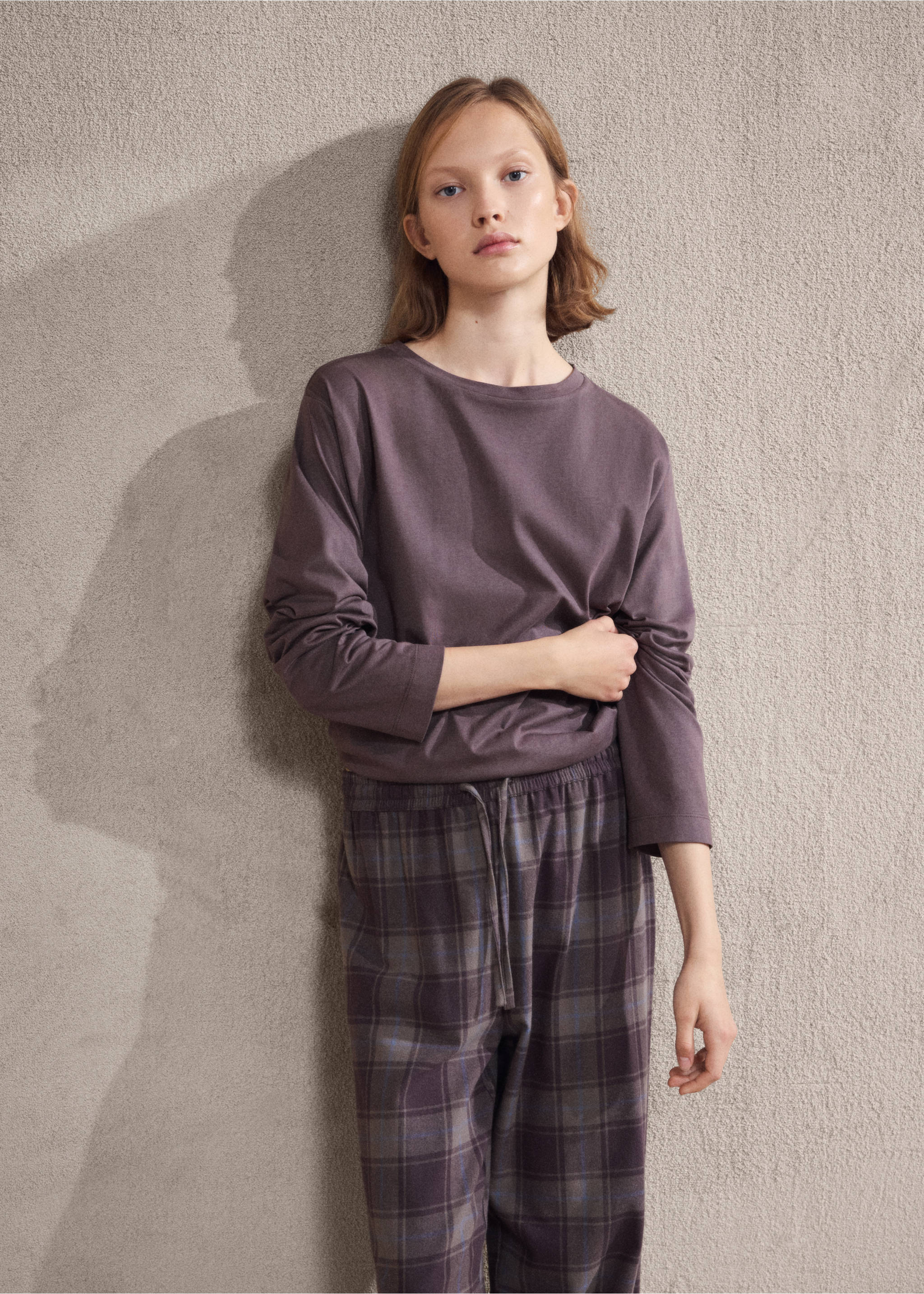 Two-piece flannel check pajamas - Medium plane, Ink Blue. Ref: 17084406-01.