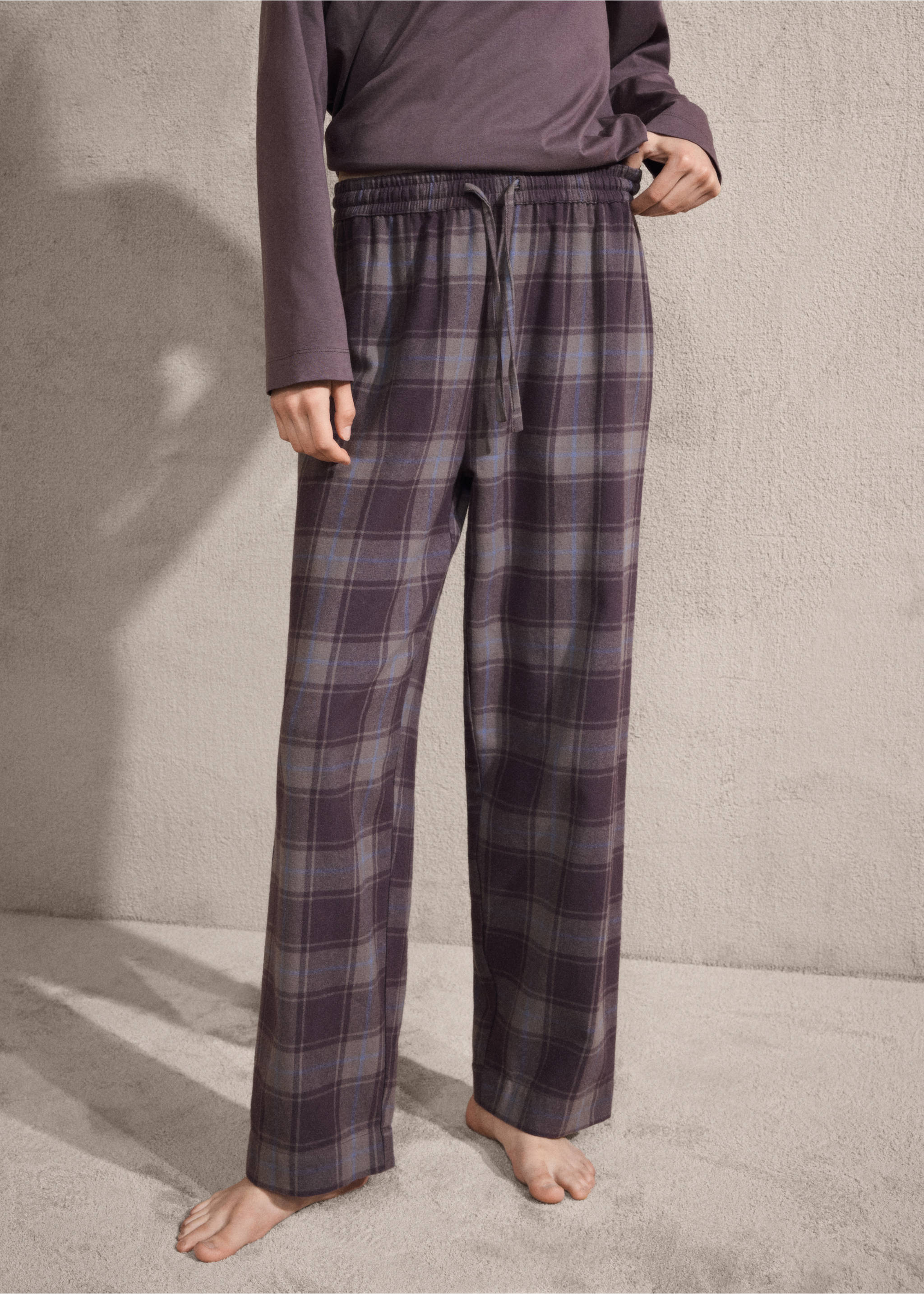 Two-piece flannel check pajamas - Details of the article 1, Ink Blue. Ref: 17084406-01.