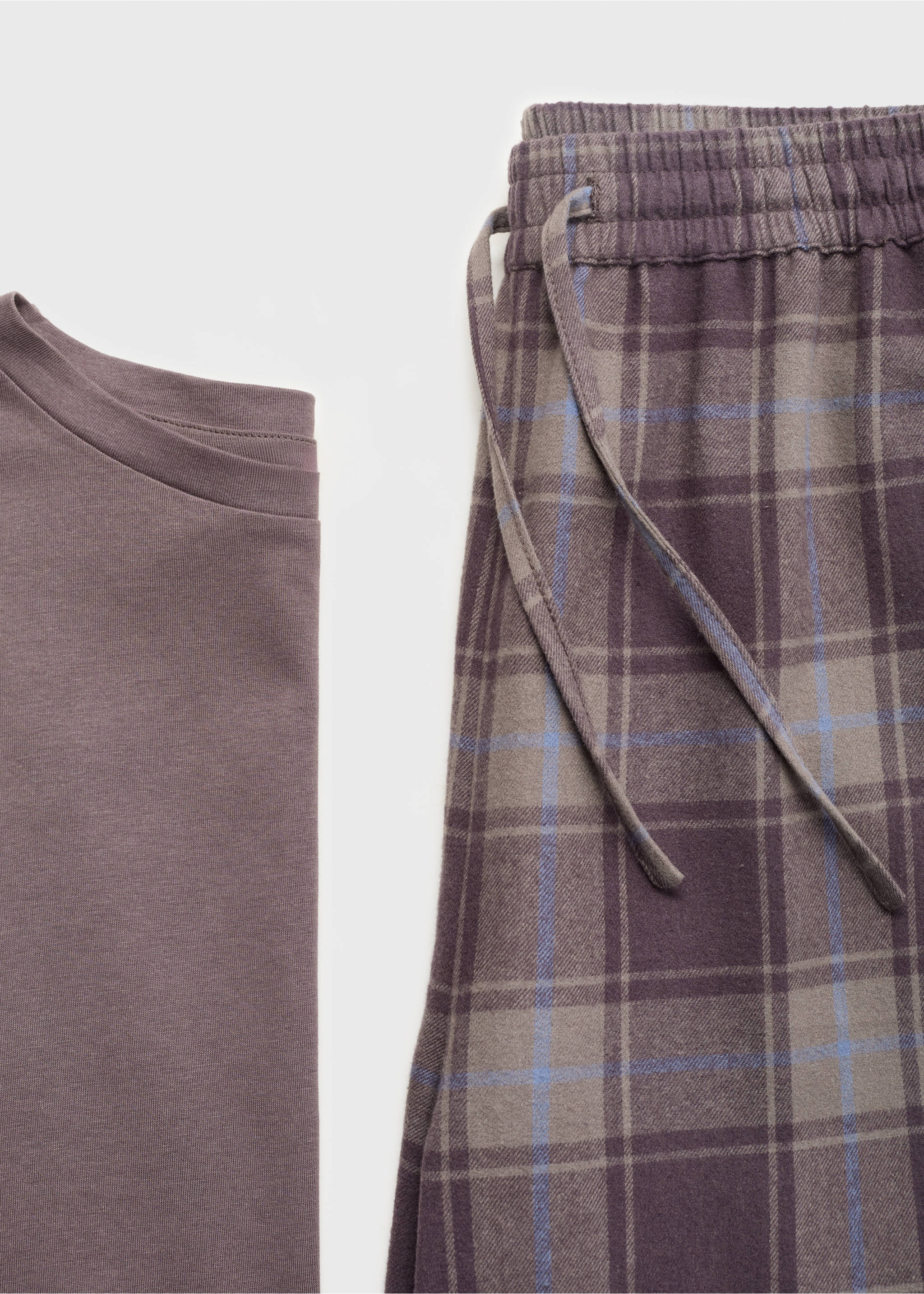 Two-piece flannel check pajamas - Details of the article 8, Ink Blue. Ref: 17084406-01.