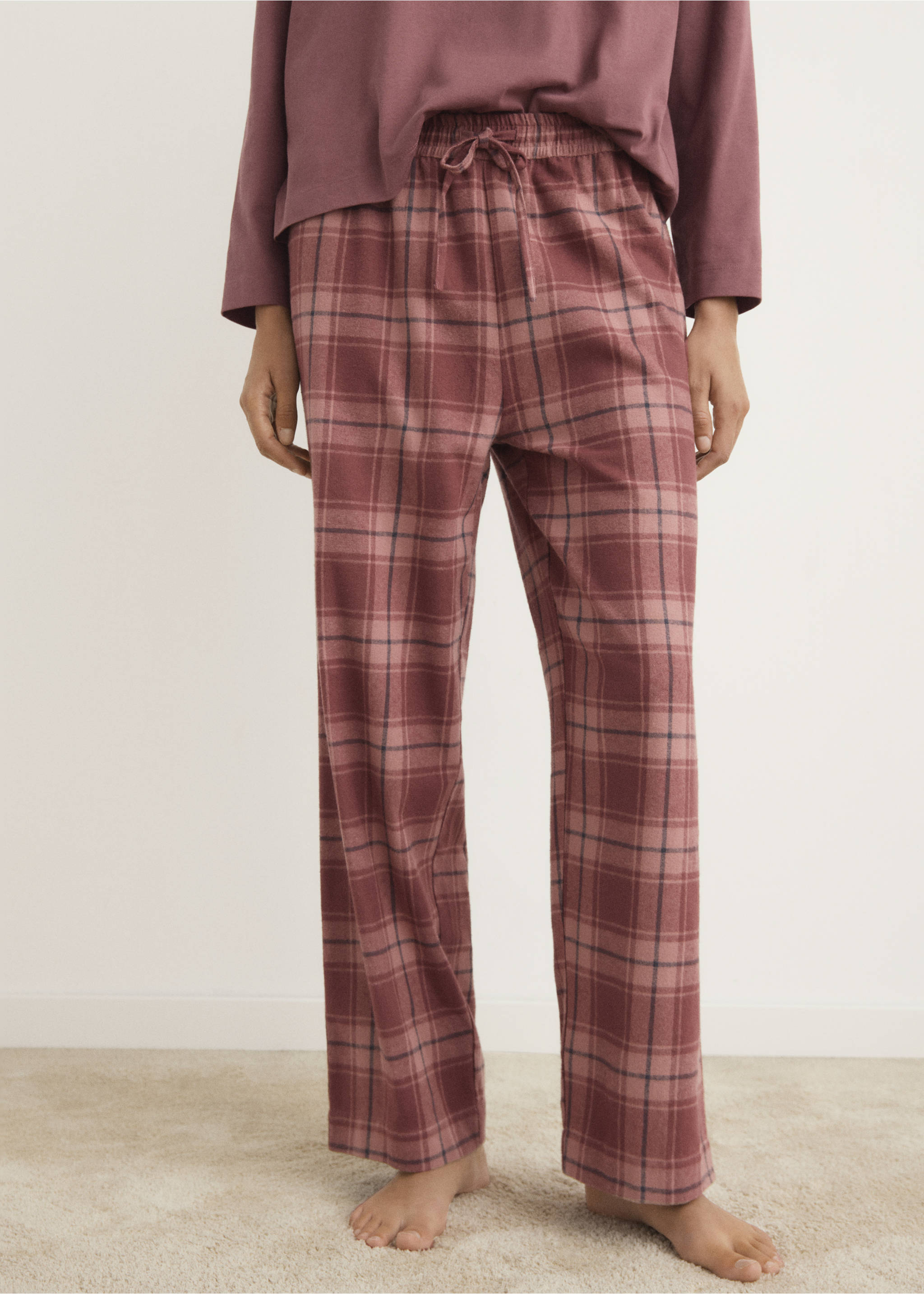 Two-piece flannel check pyjamas - Medium plane, Russet. Ref: 17084406-00.