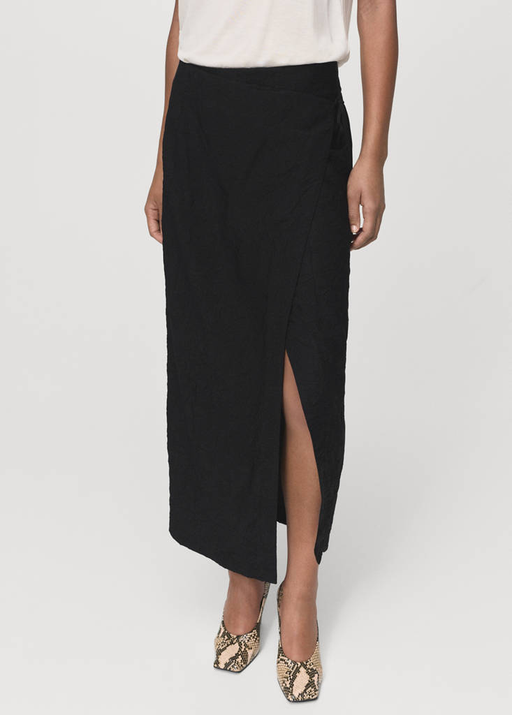 Creased-effect wrap-around skirt