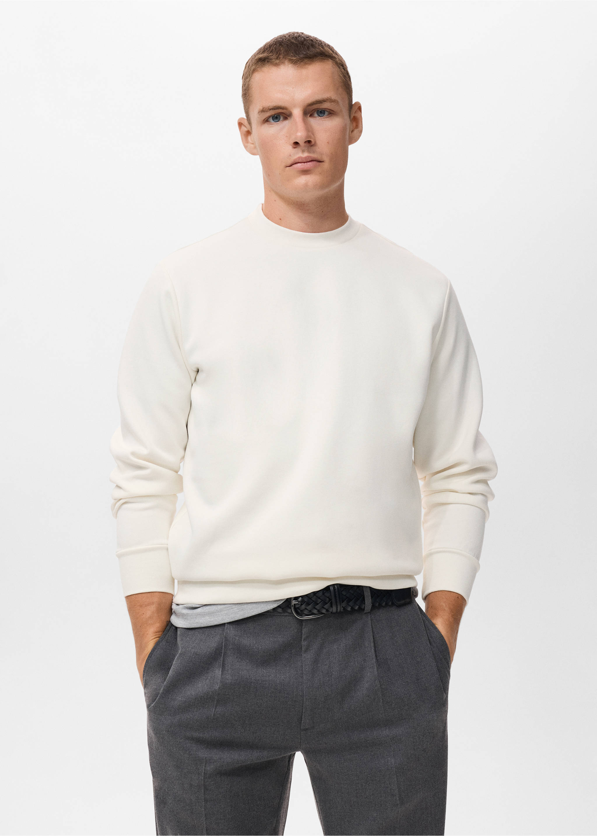 Sudadera algodón regular fit - Plano medio, Blanco. Ref: 17084425-00.