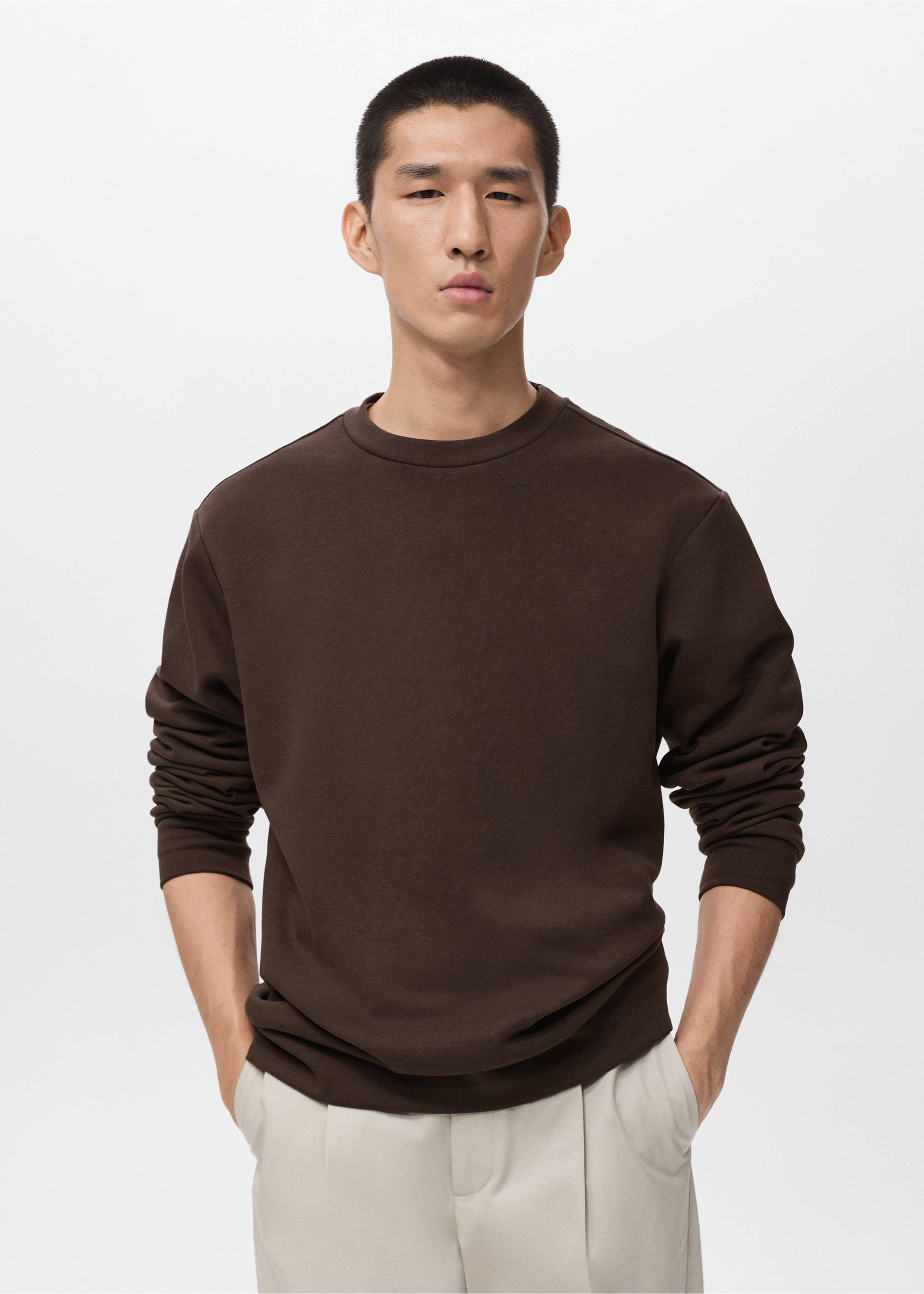 Sudadera algodón regular fit - Plano medio, Chocolate. Ref: 17084425-00.