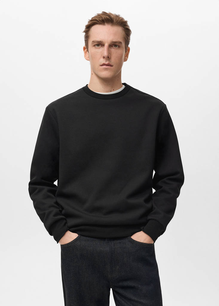 Regular-fit cotton sweatshirt — Black